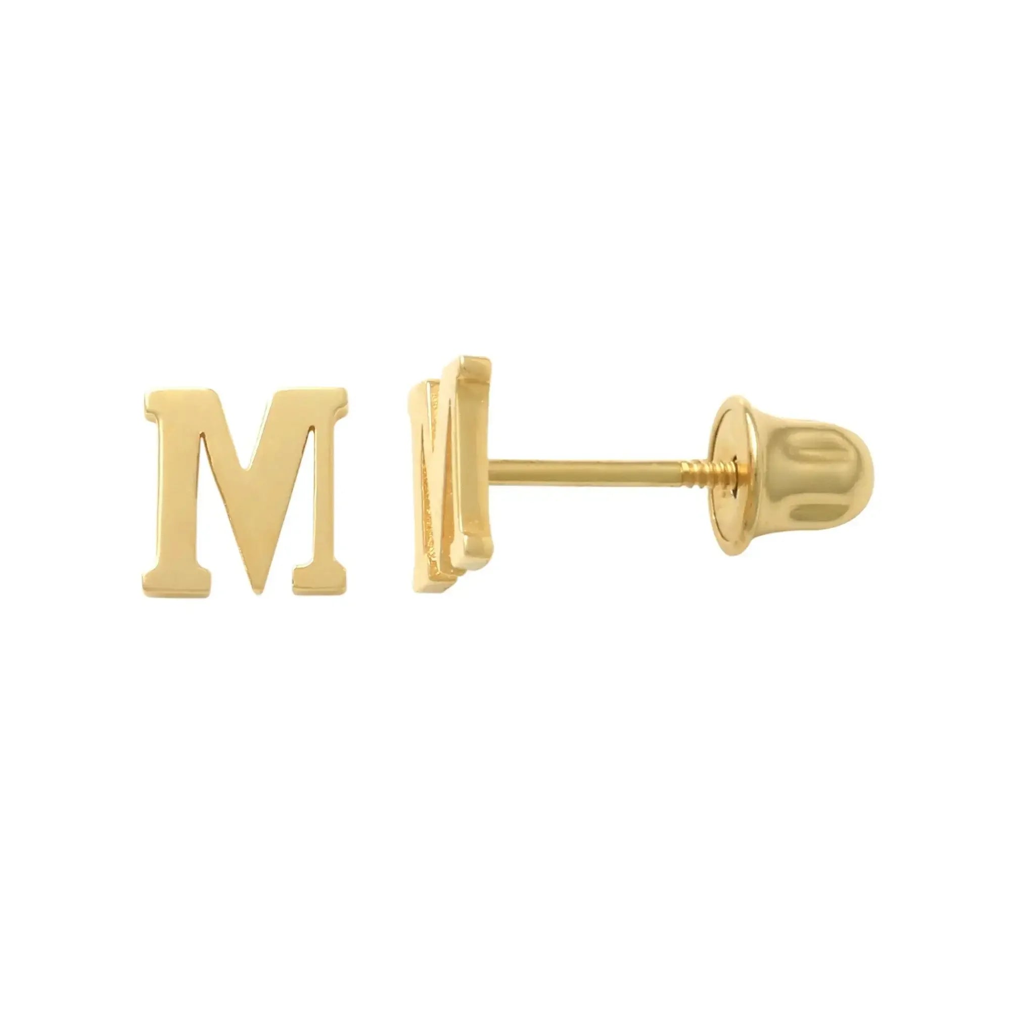 14K Solid Gold Initial Letter Stud Earrings – Anygolds