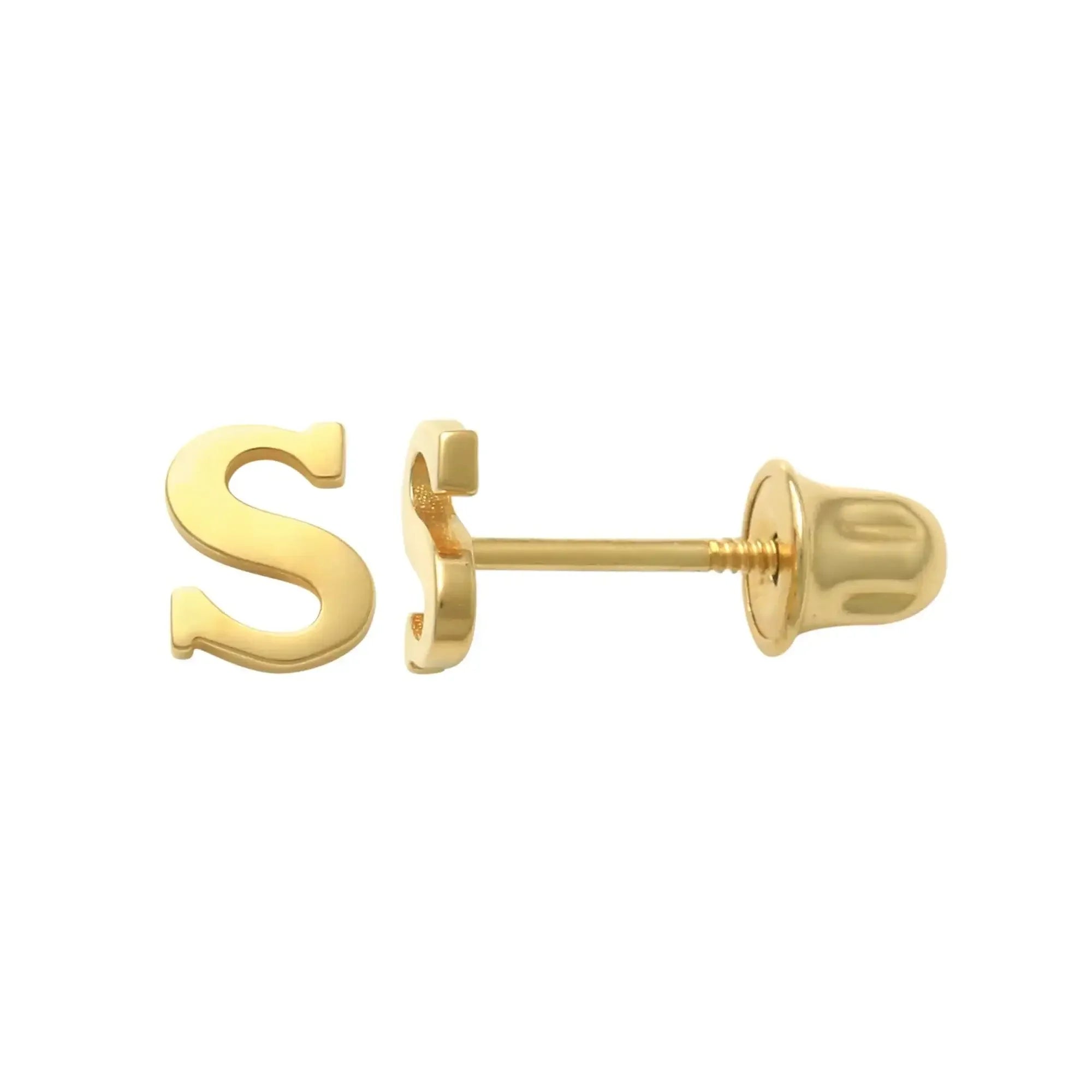 14K Solid Gold Initial Letter Stud Earrings – Anygolds