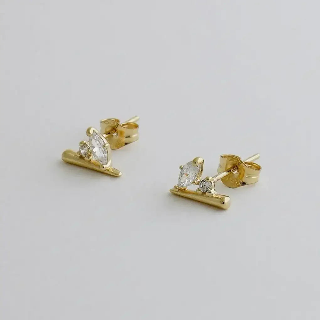 14K Solid Gold Marquise Cluster Stud Earrings – Anygolds