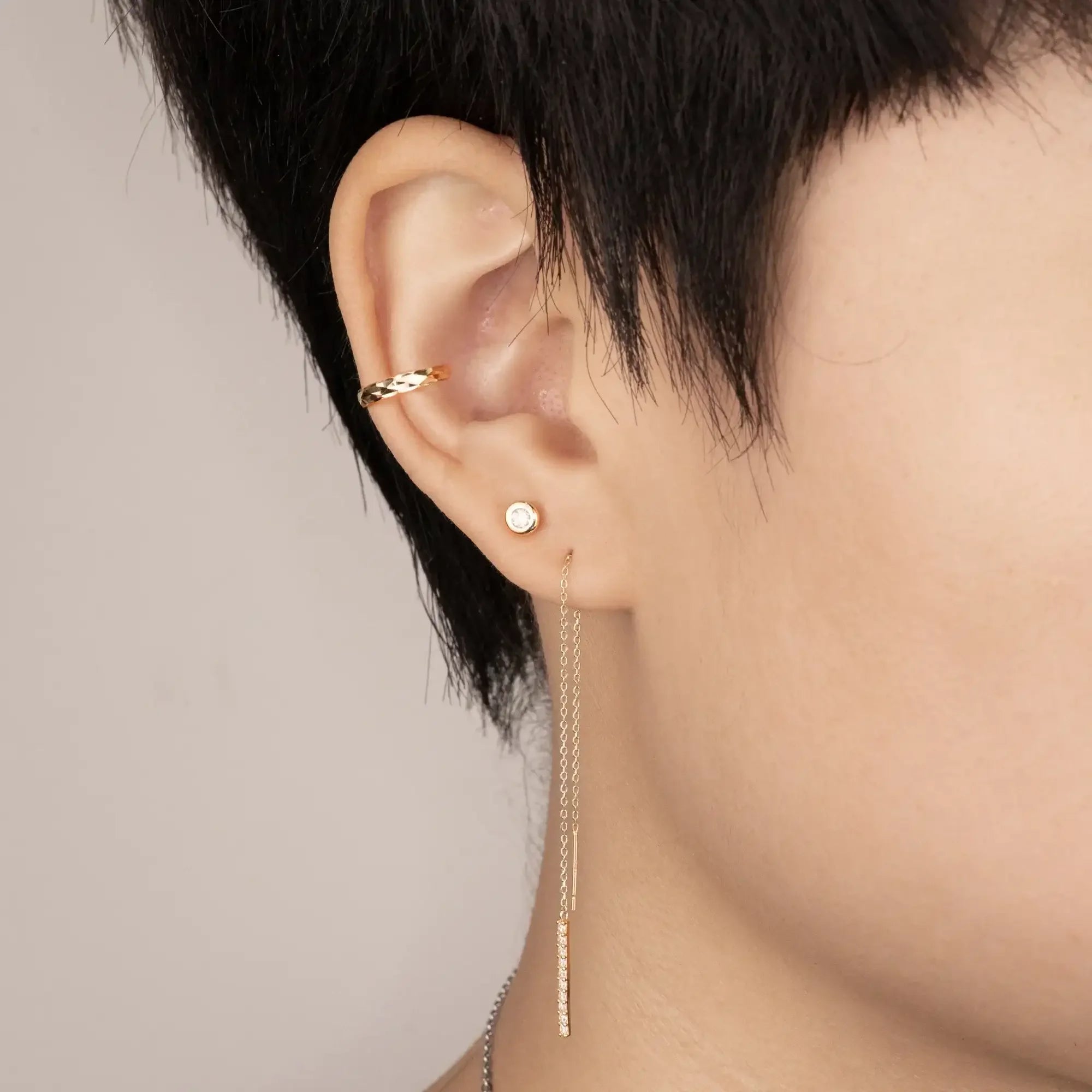 14K Solid Gold Diamond-Cut Gold Ear Cuff – Anygolds