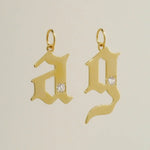 14K Solid Gold Diamond Gothic Initial Pendant – Anygolds