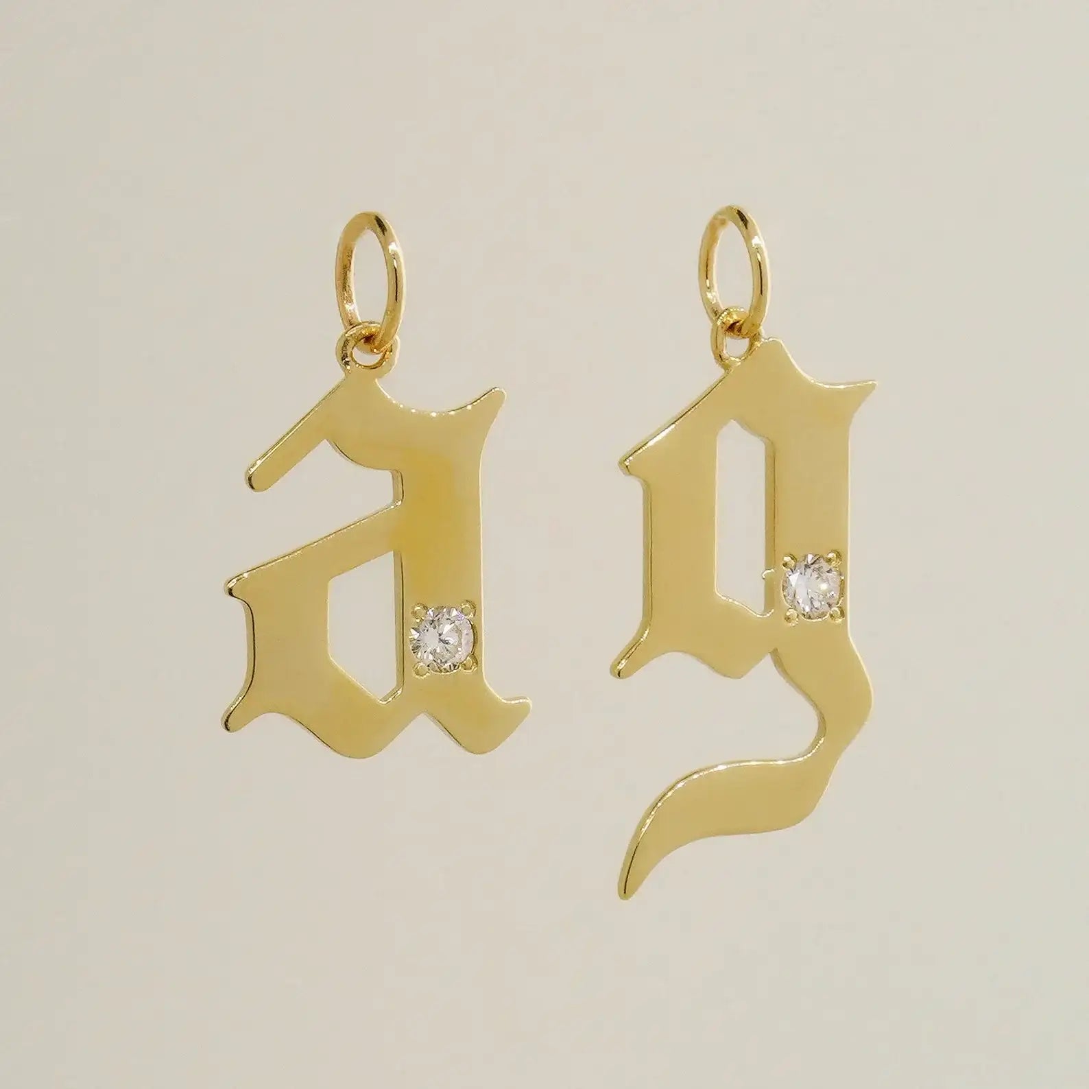 14K Solid Gold Diamond Gothic Initial Pendant – Anygolds