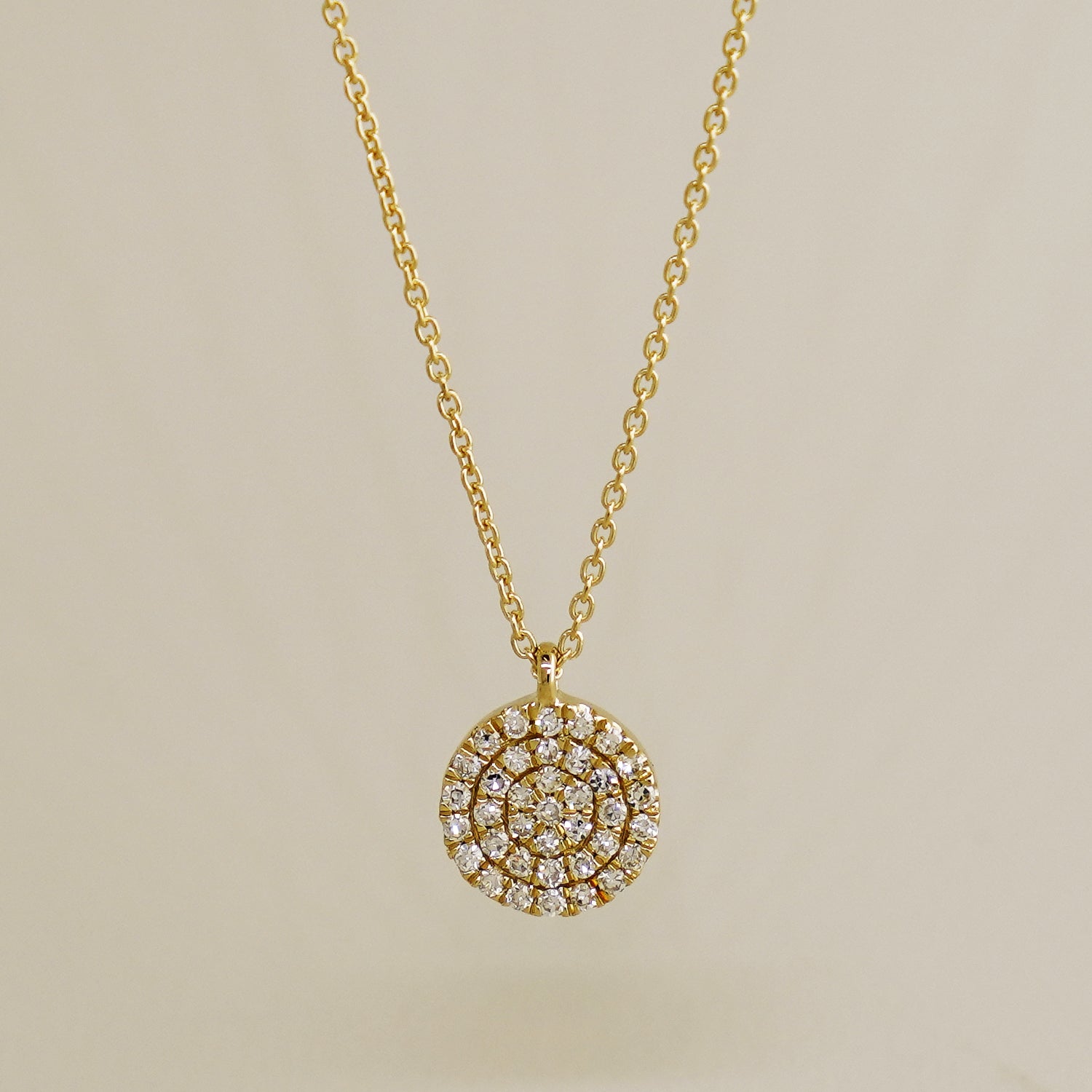 14K Solid Gold Diamond Iced Out Round Micropavé Necklace
