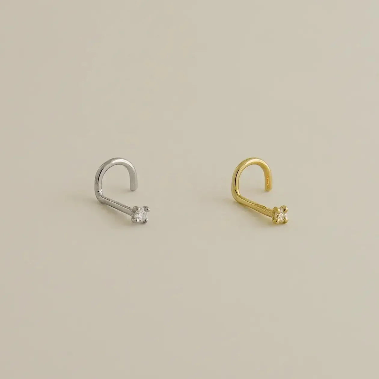 14K Solid Gold Diamond Corkscrew Nose Stud – Anygolds