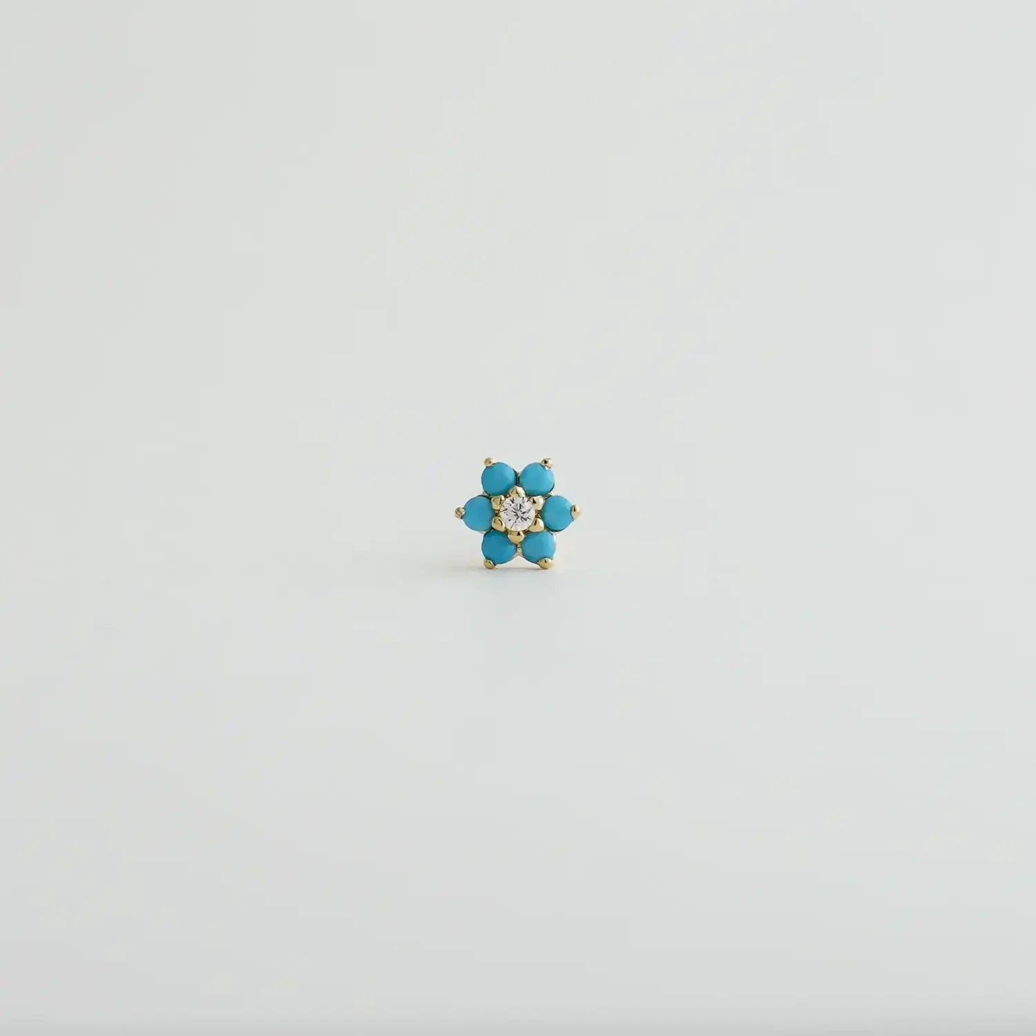 14K Solid Gold Turquoise Flower Nose Bone Stud – Anygolds