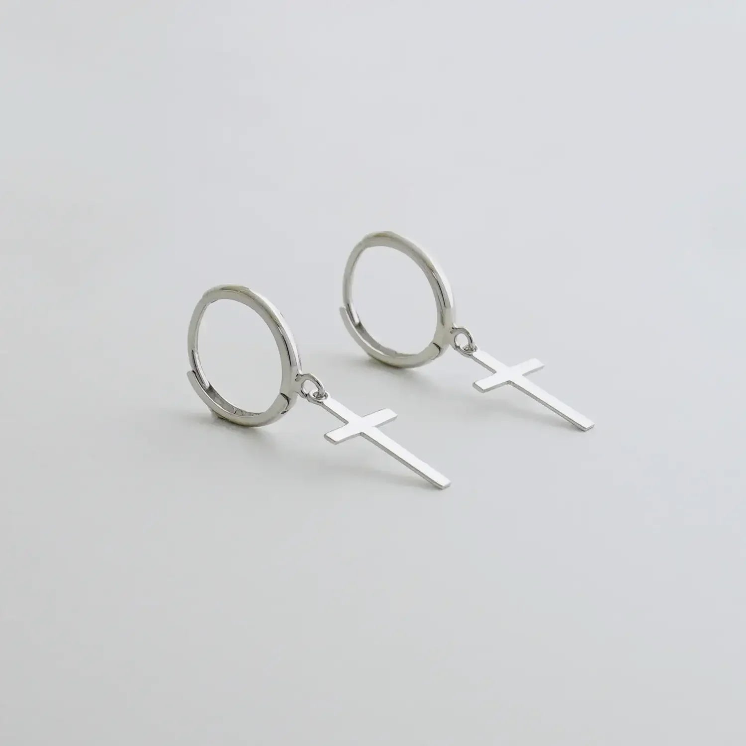 14K Solid Gold Plain Cross Drop Earrings – Anygolds