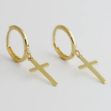 14K Solid Gold Plain Cross Drop Earrings – Anygolds