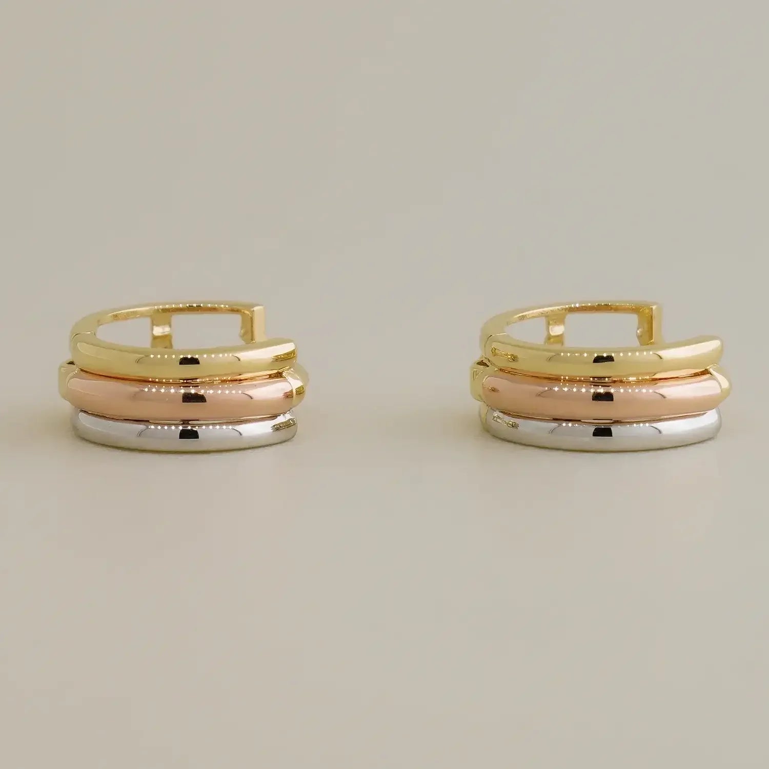 14K Solid Gold Tri-Gold Mini Hoop Earrings – Anygolds