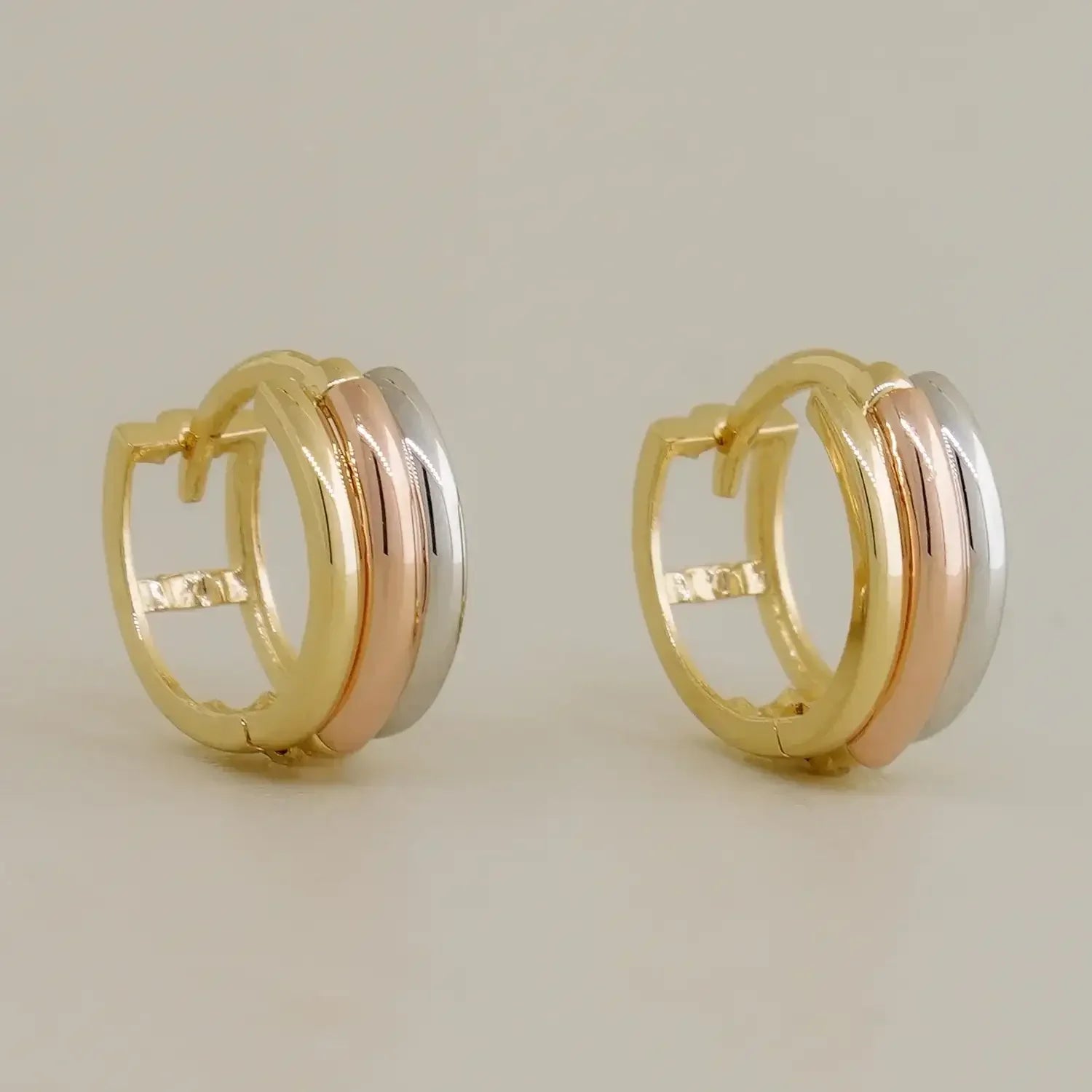 14K Solid Gold Tri-Gold Mini Hoop Earrings – Anygolds