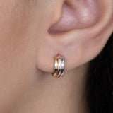 14K Solid Gold Tri-Gold Mini Hoop Earrings – Anygolds