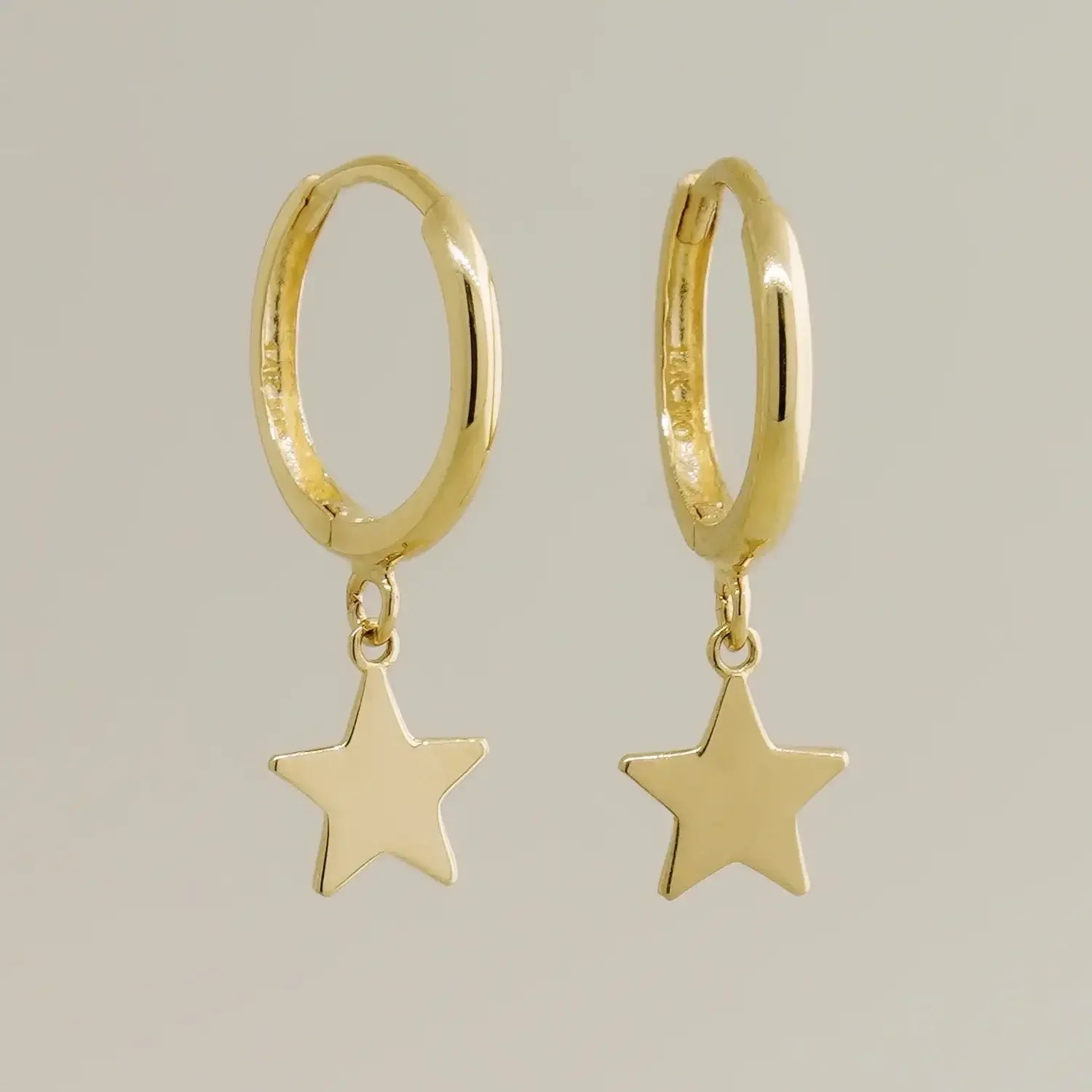 14K Solid Gold Star Drop Huggie Hoop Earrings – Anygolds