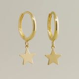 14K Solid Gold Star Drop Huggie Hoop Earrings – Anygolds