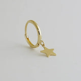 14K Solid Gold Star Drop Huggie Hoop Earrings – Anygolds
