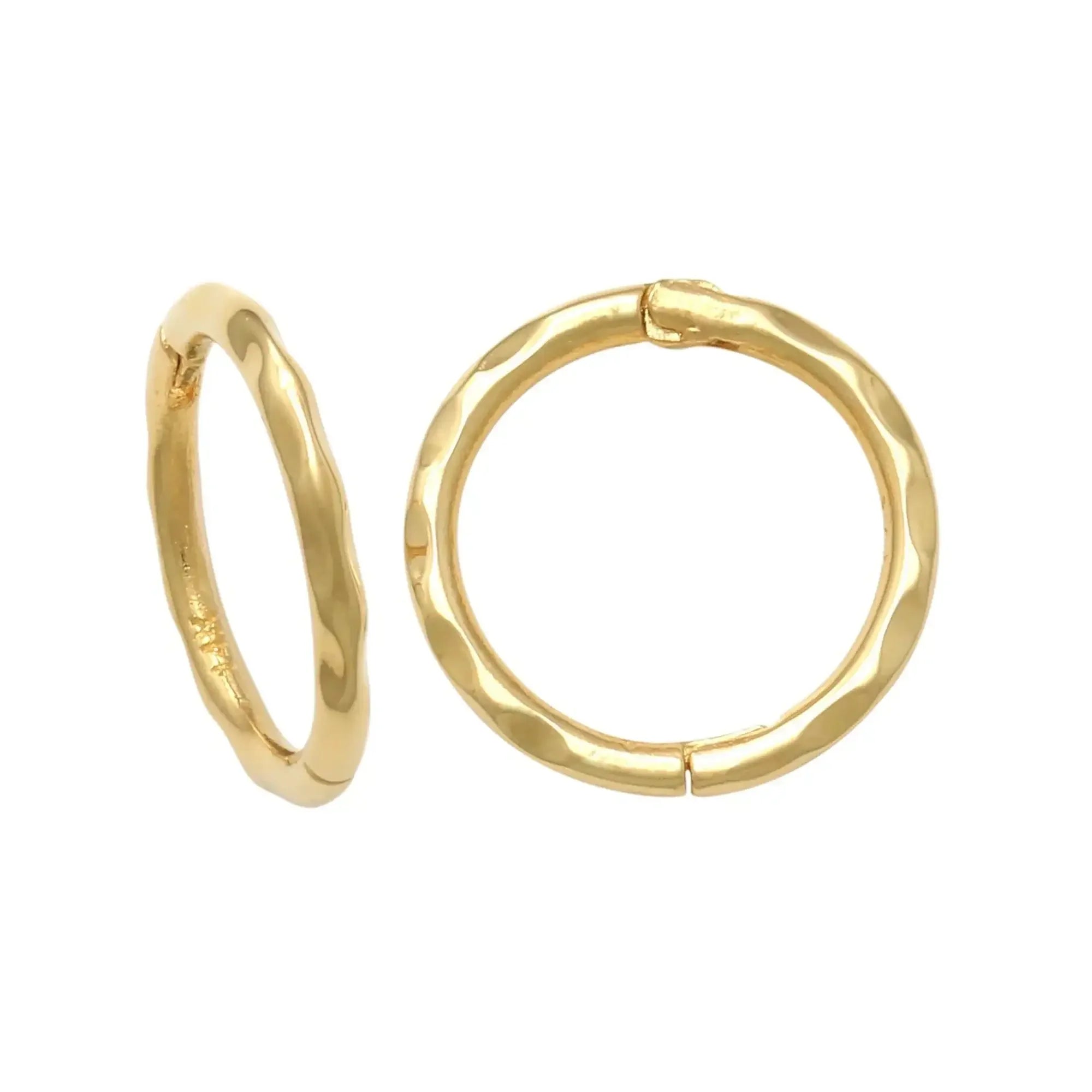 14K Solid Gold Hammered Texture Hoops – Anygolds
