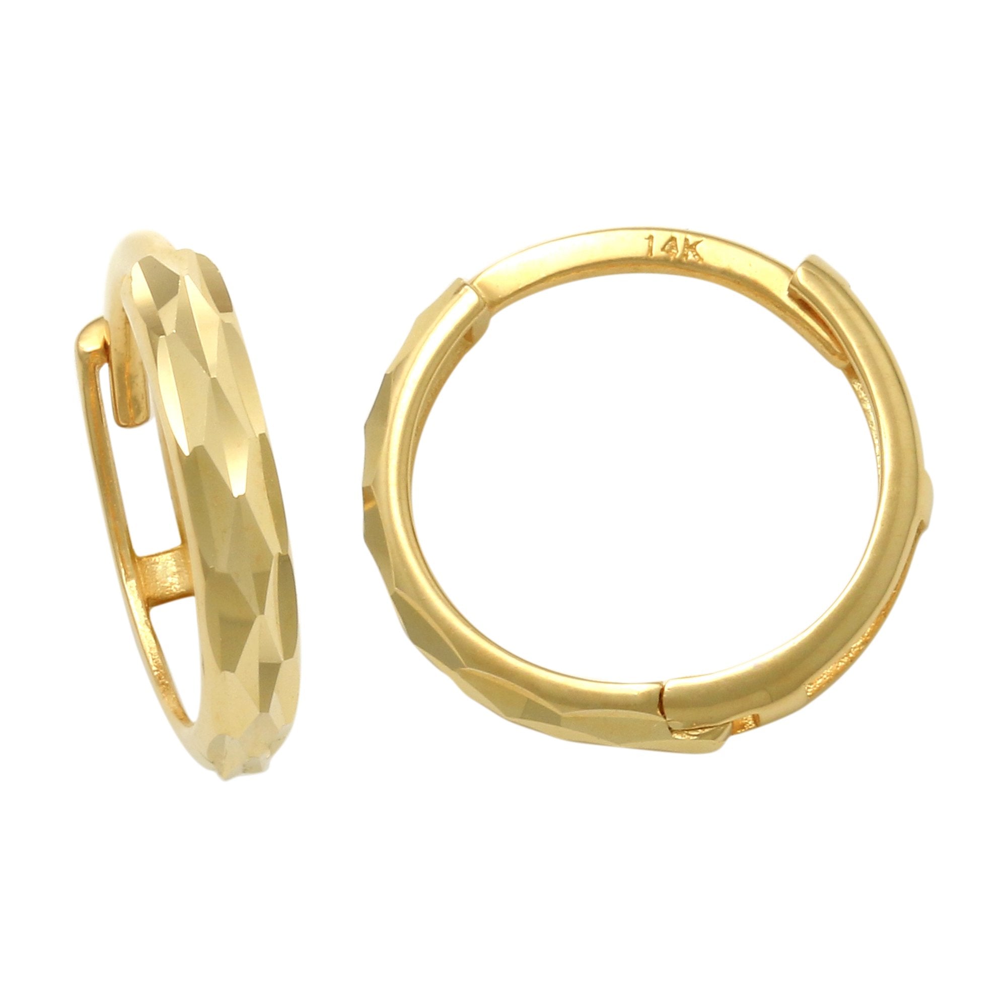 14K Solid Gold Mini Diamond-Cut Hoop Huggie Earrings - Anygolds 