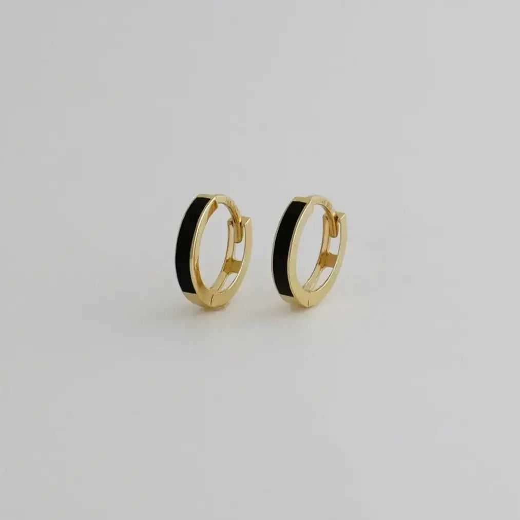 14K Solid Gold Black & Gold Mini Hoop Earrings – Anygolds