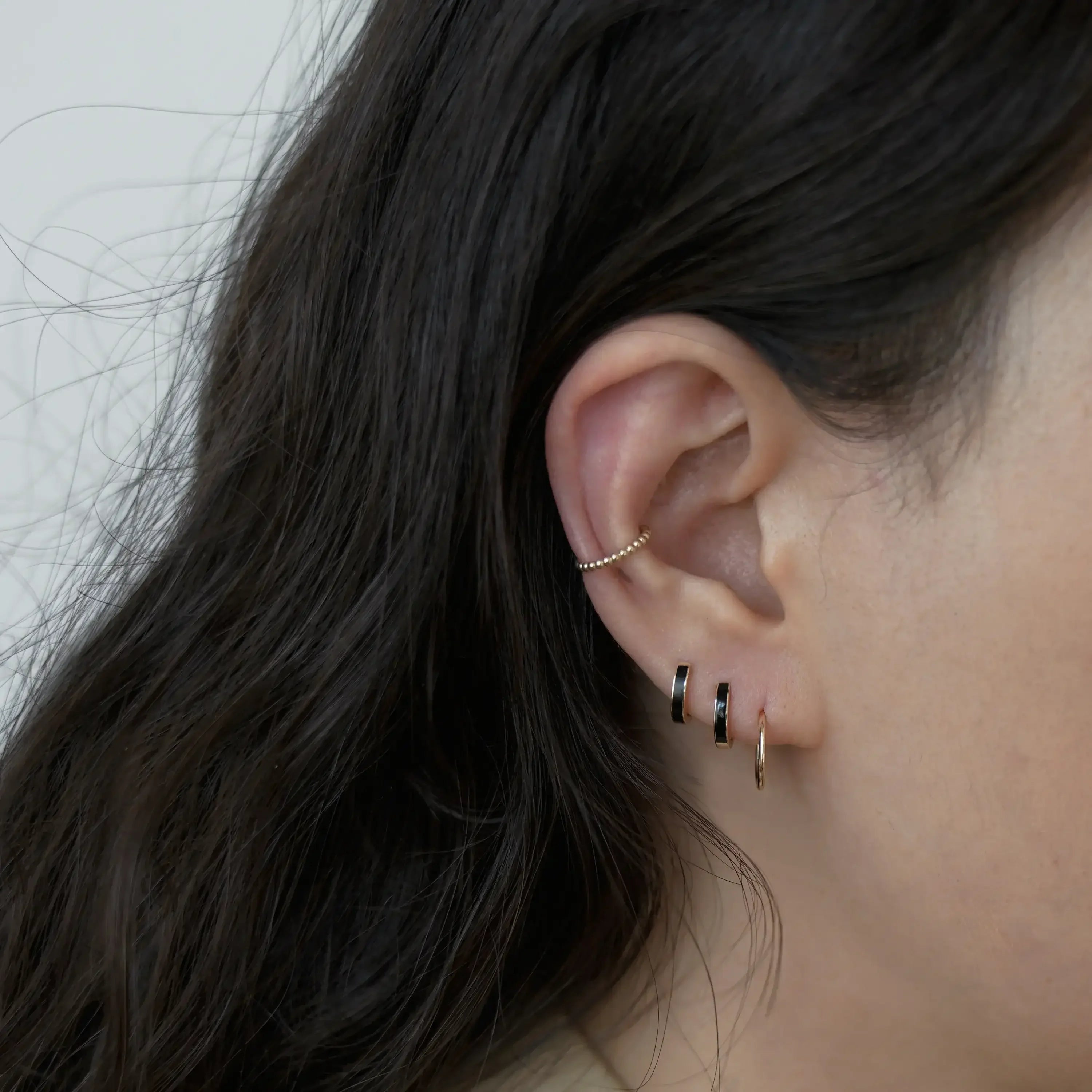 14K Solid Gold Black & Gold Mini Hoop Earrings – Anygolds
