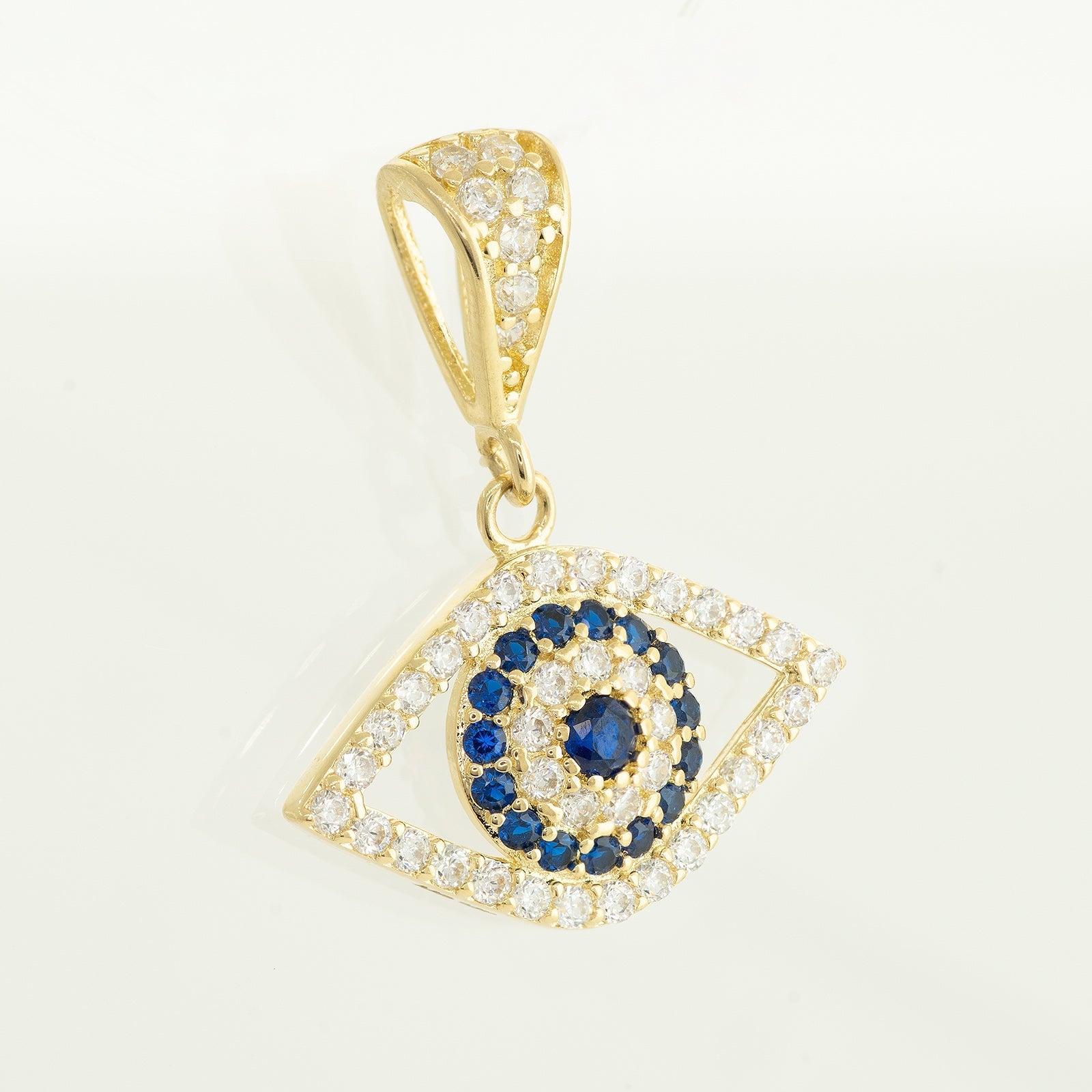 14K Solid Gold Eternity Cubic Zirconia & Blue Evil Eye Pendant - Anygolds
