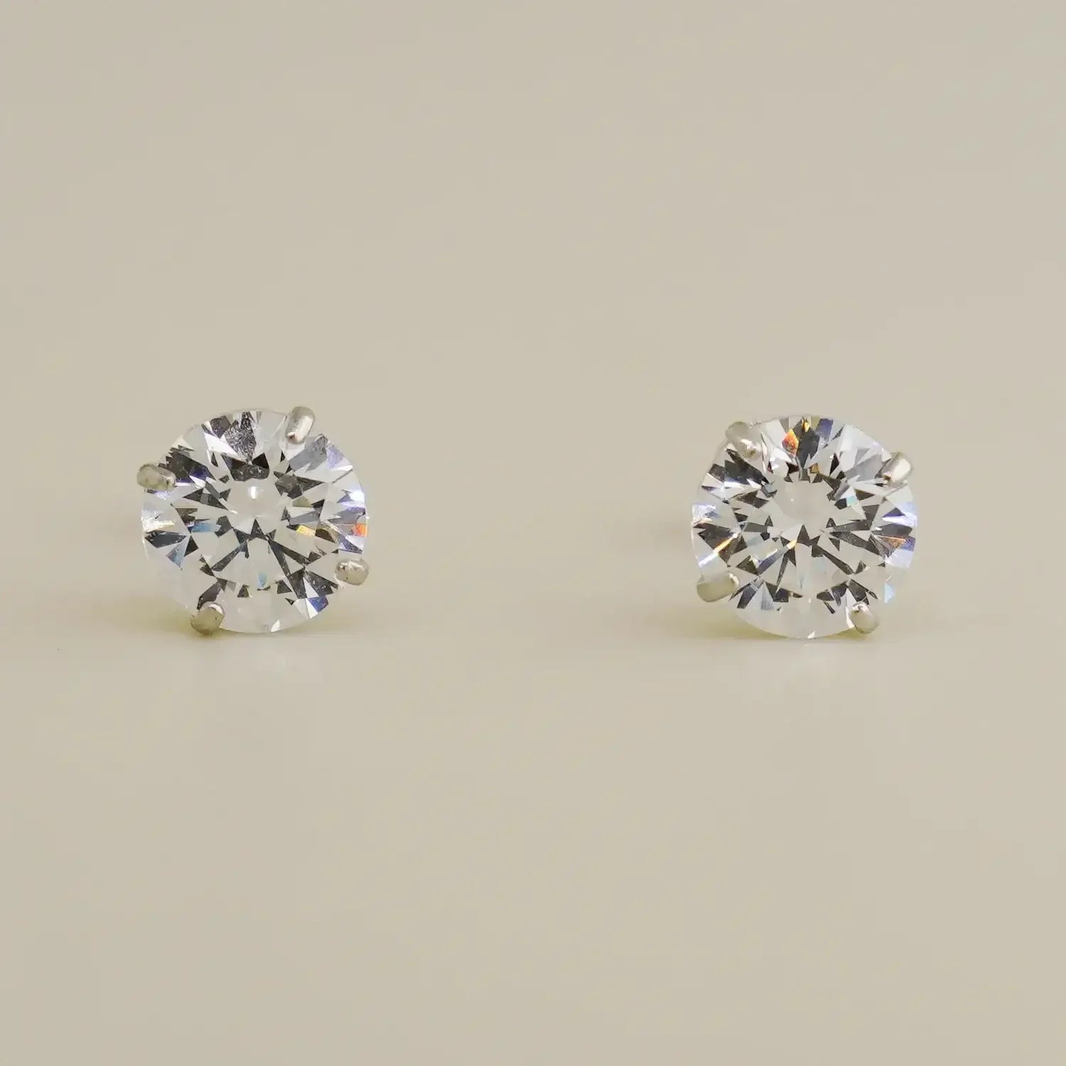 14K Solid Gold CZ Round Stud Earrings – Anygolds
