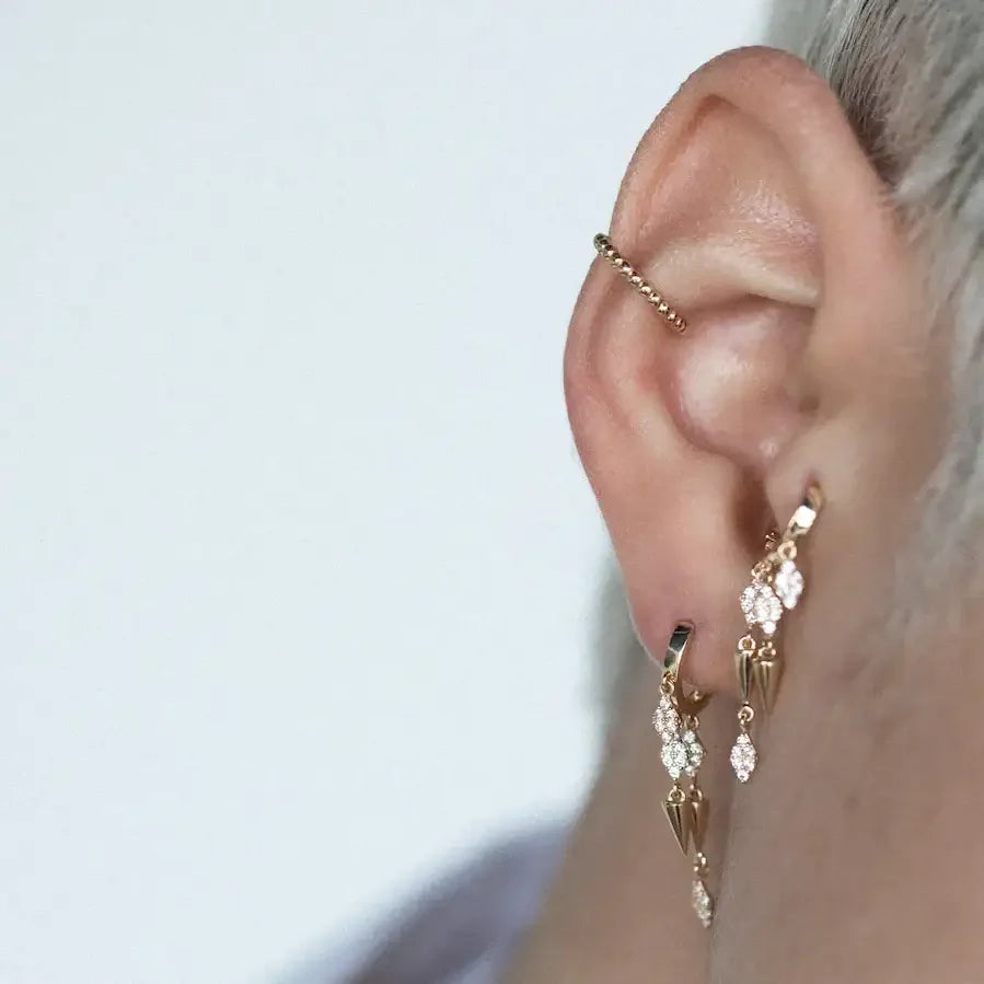 14K Solid Gold CZ Spike Dangle Hoop – Anygolds