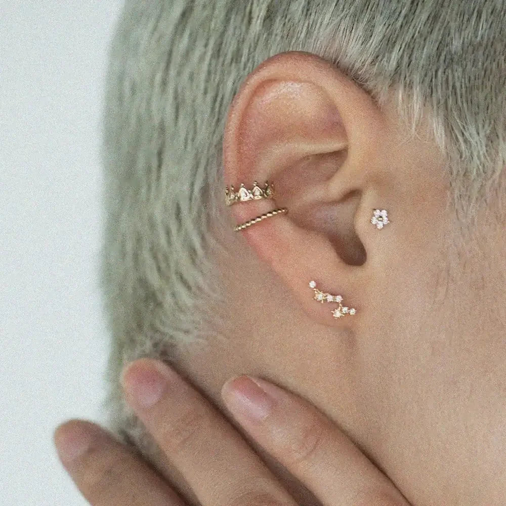 14K Solid Gold CZ Heart Tiara Ear Cuff – Anygolds