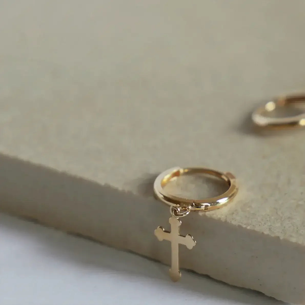 14K Solid Gold Budded Cross Drop Earrings – Anygolds
