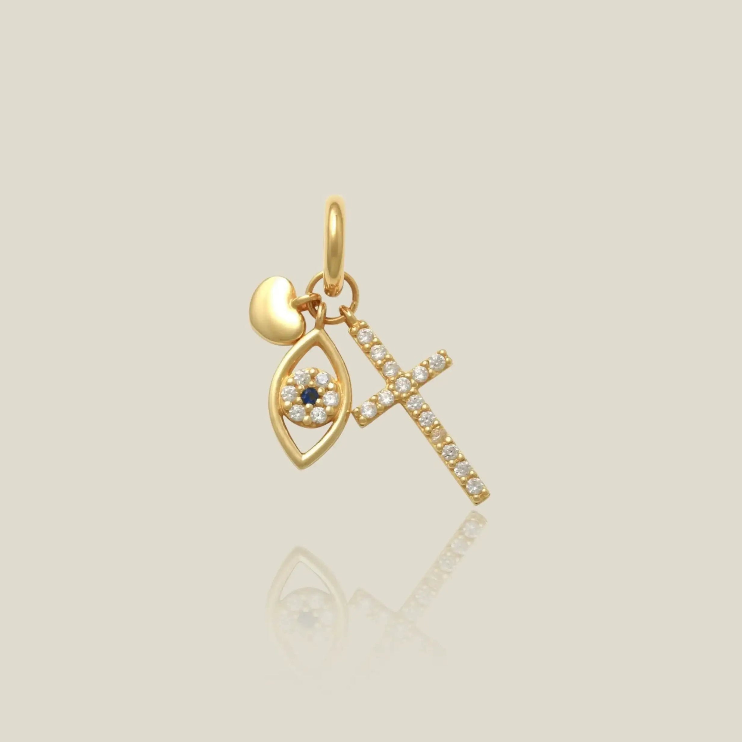 14K Solid Gold Heart, Cross & Eye Charm Pendant – Anygolds