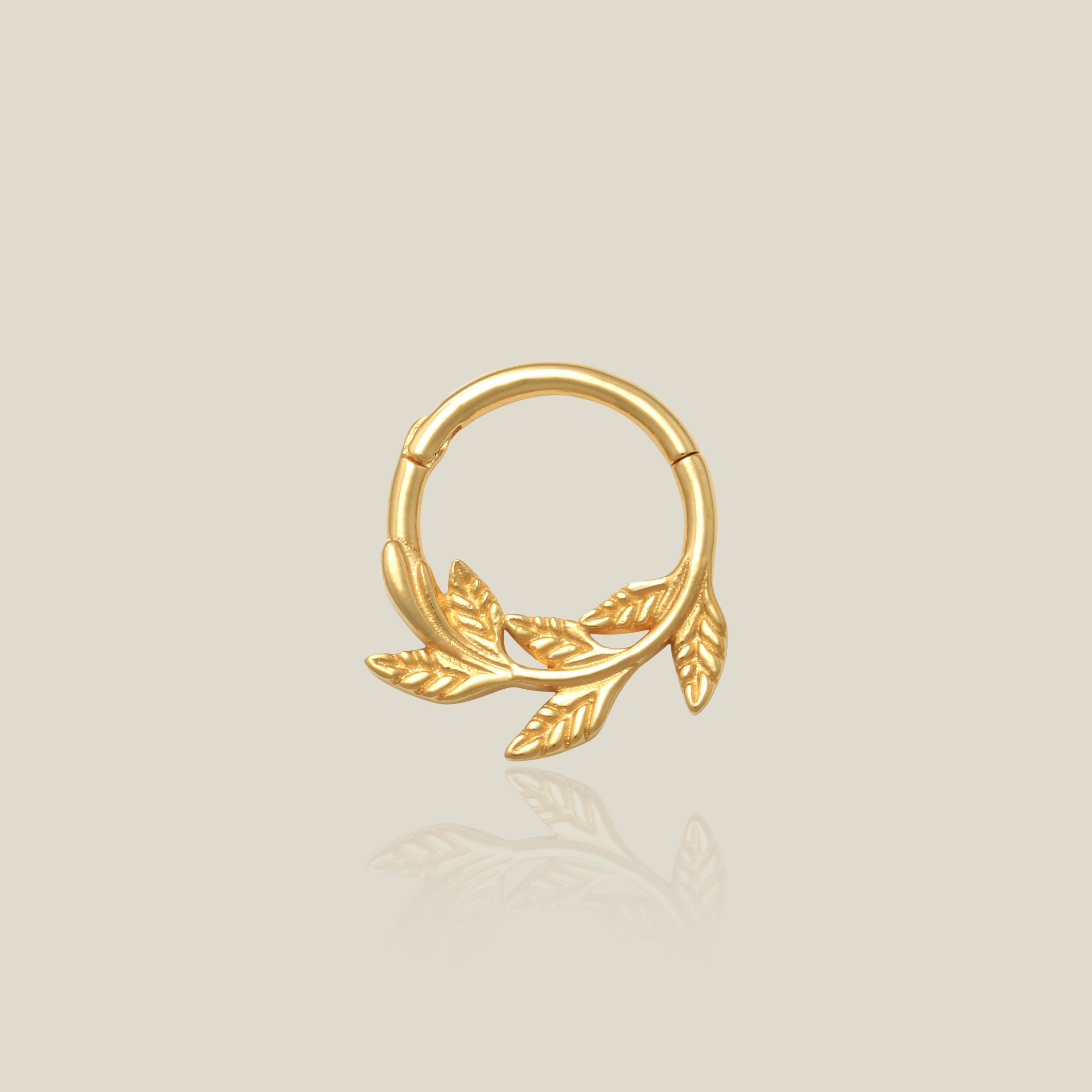 14K Solid Gold Laurel Leaves Nose Hoop Septum Hoop - Anygolds 