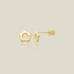 CZ Puffed Flower Stud Earrings - Anygolds