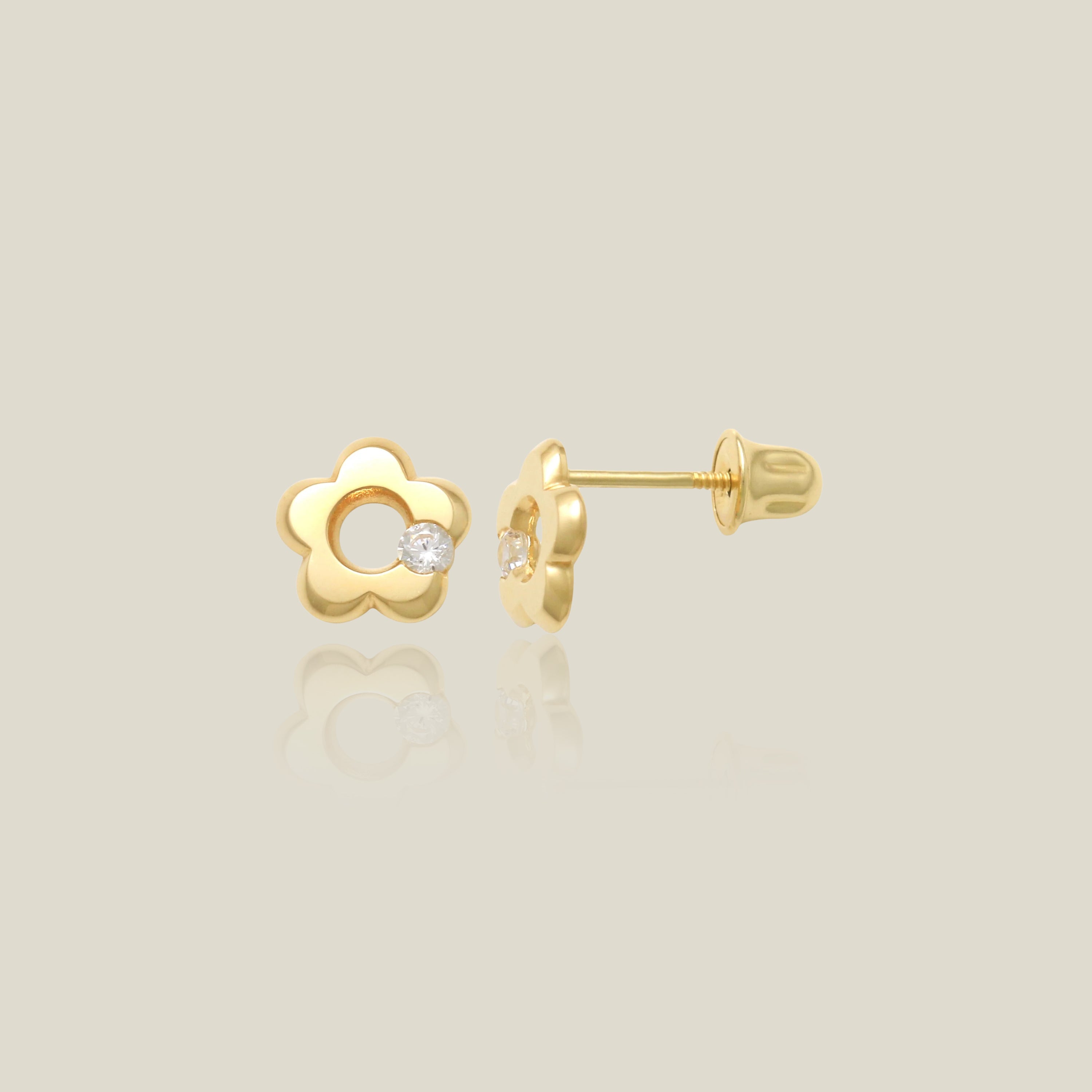 CZ Puffed Flower Stud Earrings - Anygolds