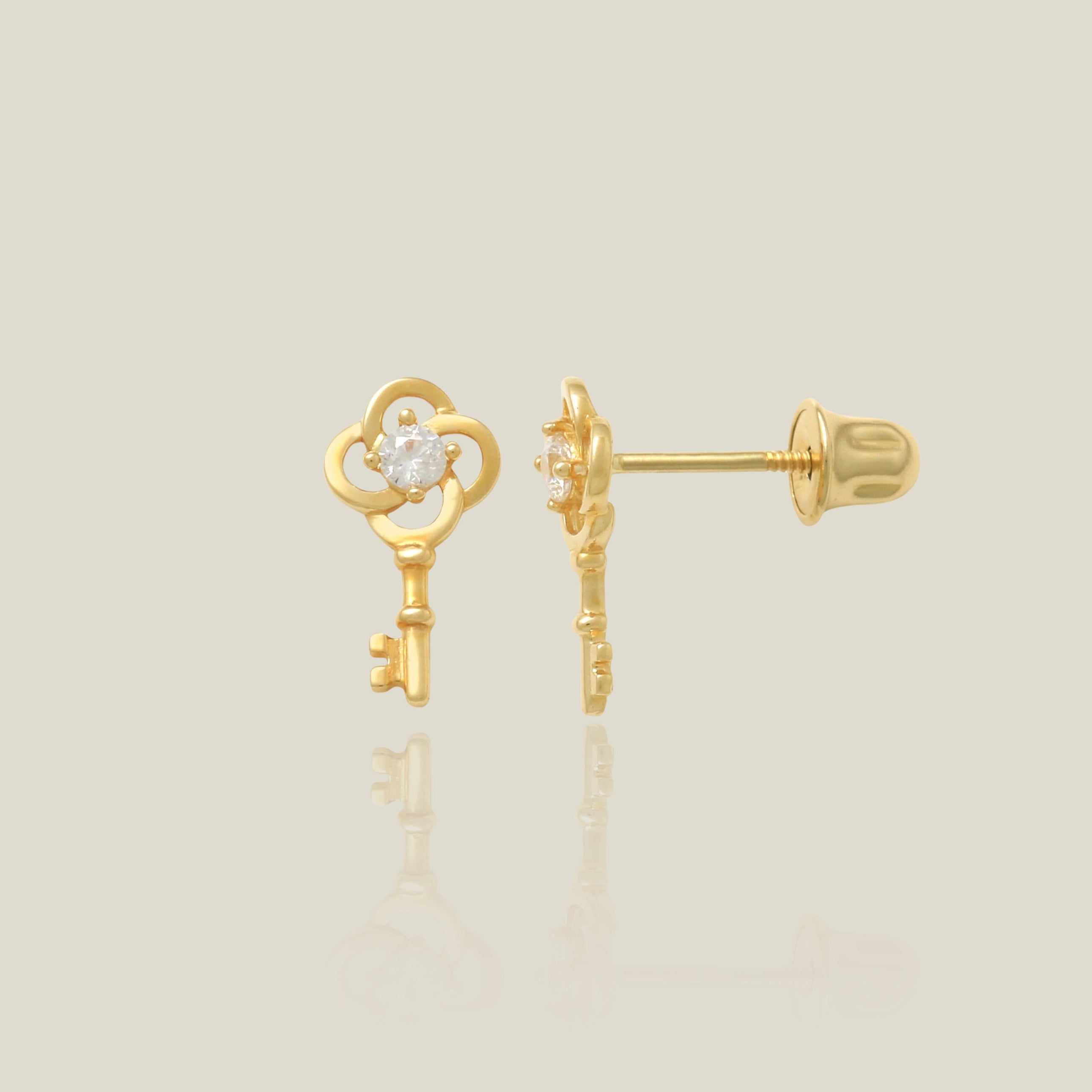 Flower Key Stud Earrings - Anygolds