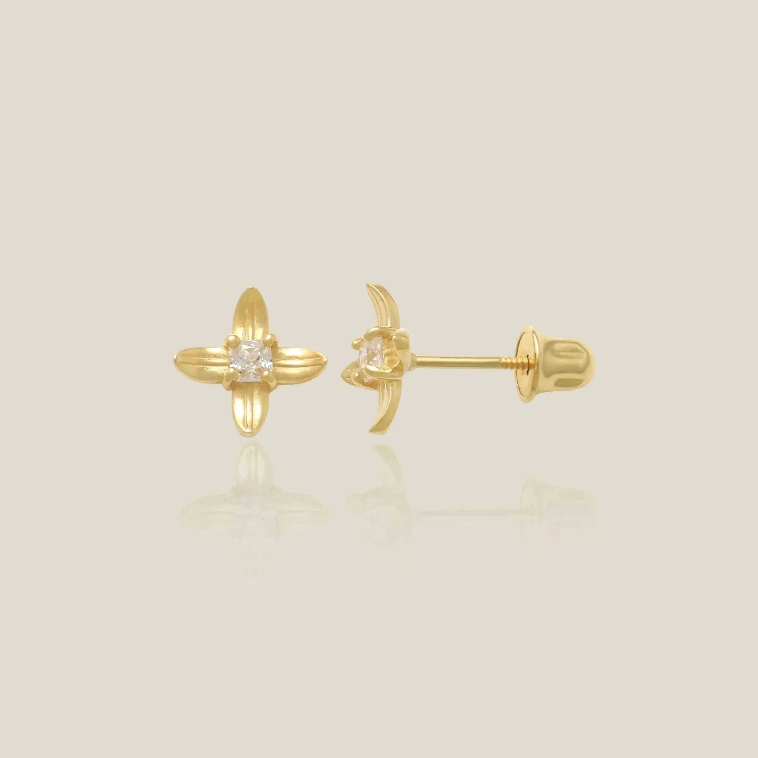 14K Solid Gold Forsythia Flower Stud Earrings – Anygolds