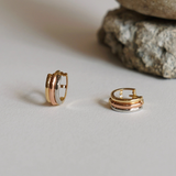 Tri-Gold Mini Hoop Earrings