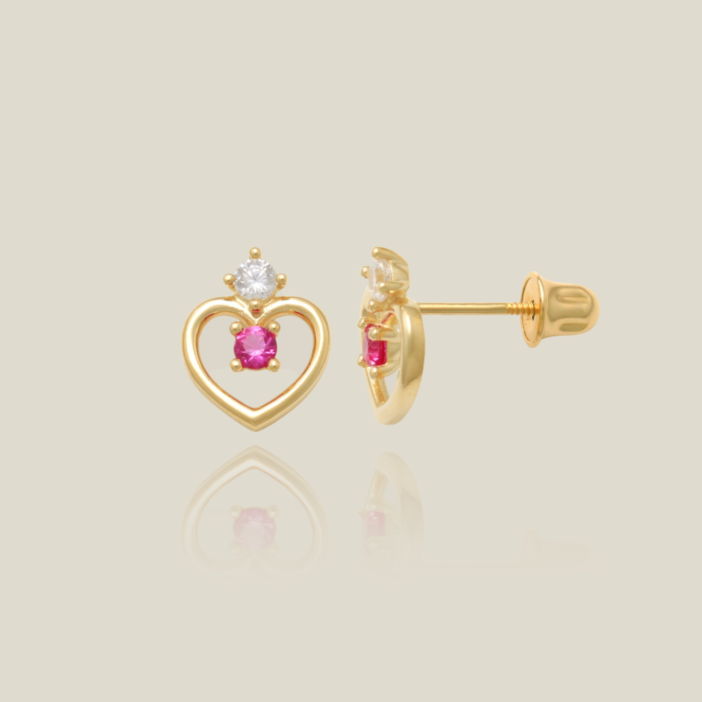 Ruby Crown Heart Stud Earrings - Anygolds