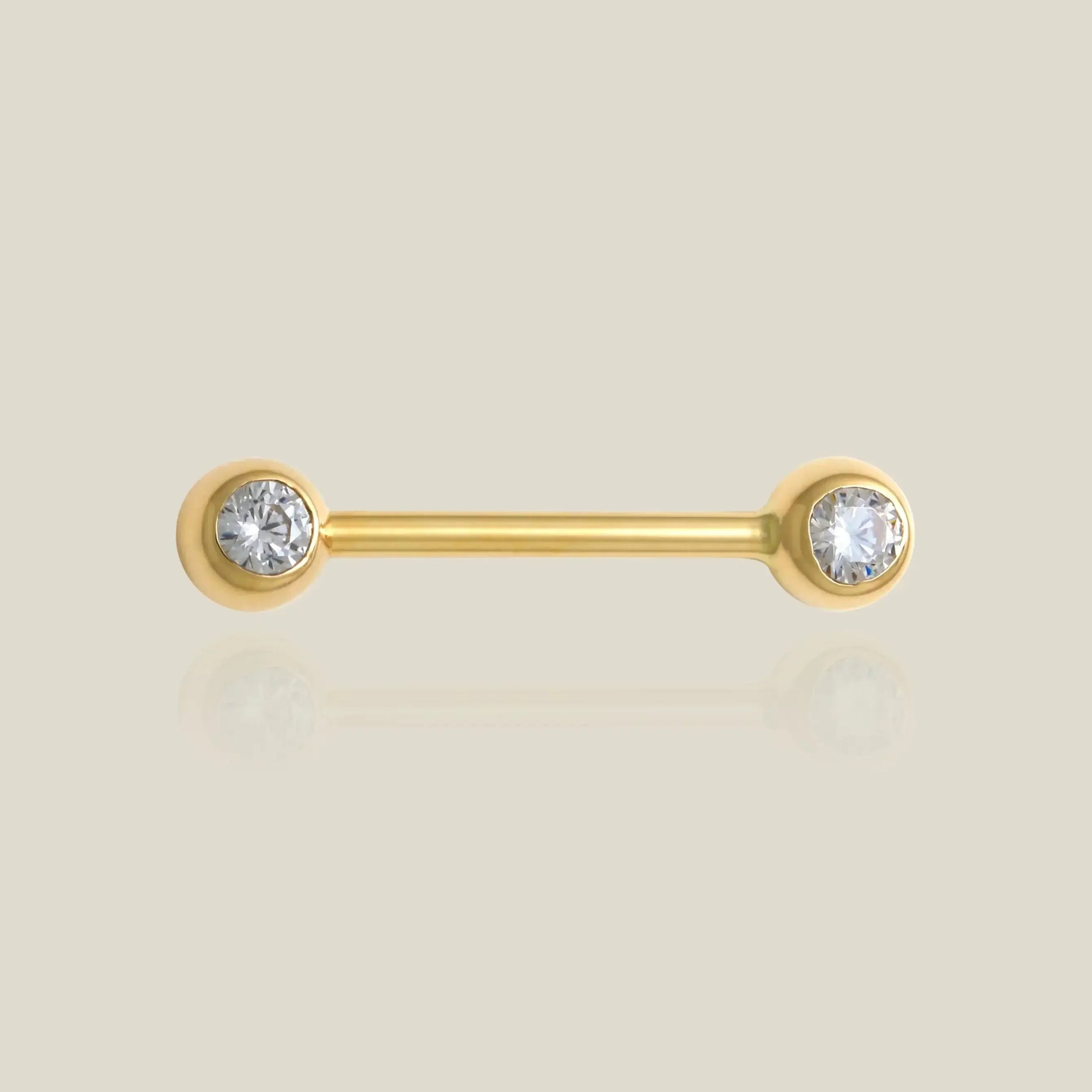 14K Solid Gold Double CZ Round Straight Barbell – Anygolds