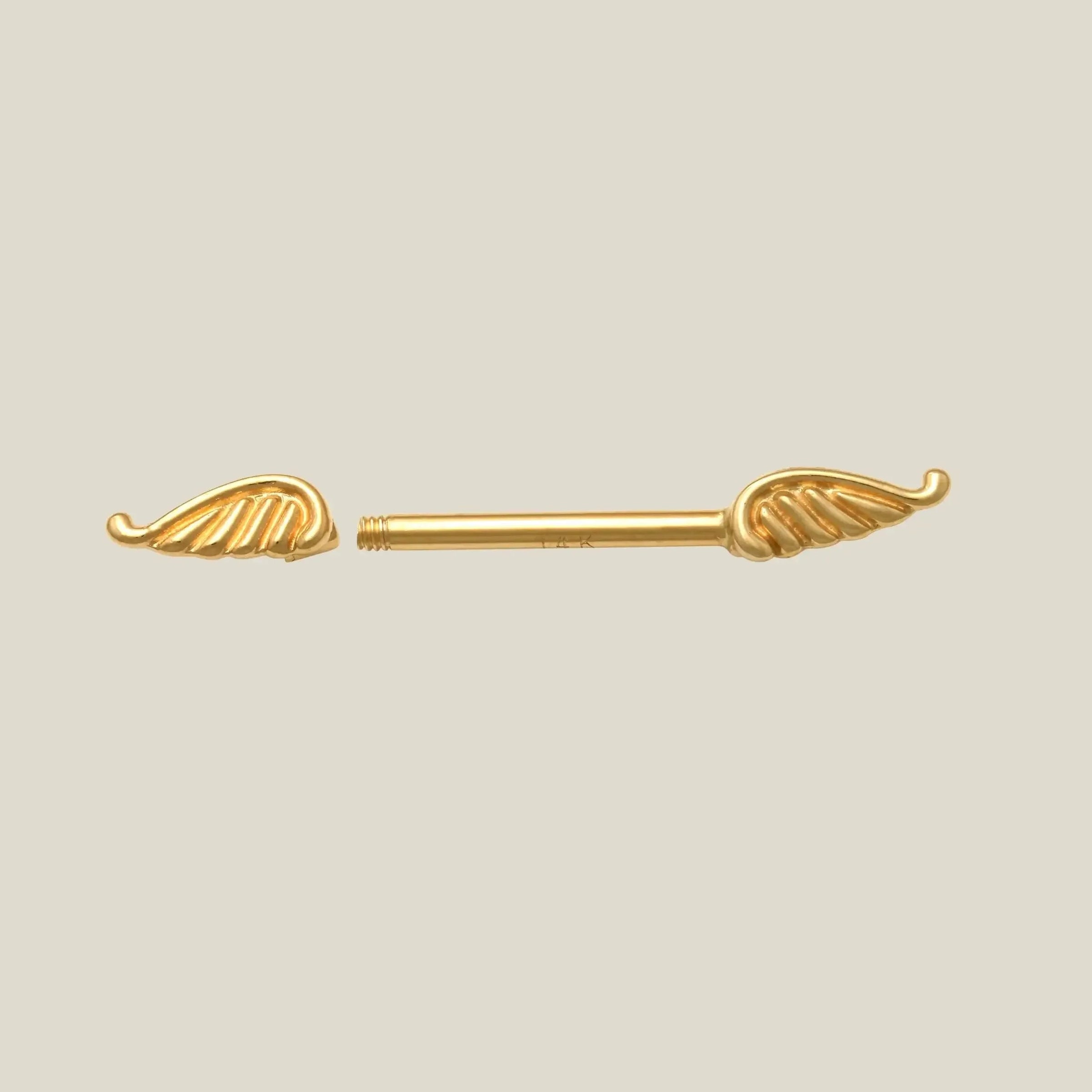 14K Solid Gold Angel Wings Straight Barbell – Anygolds