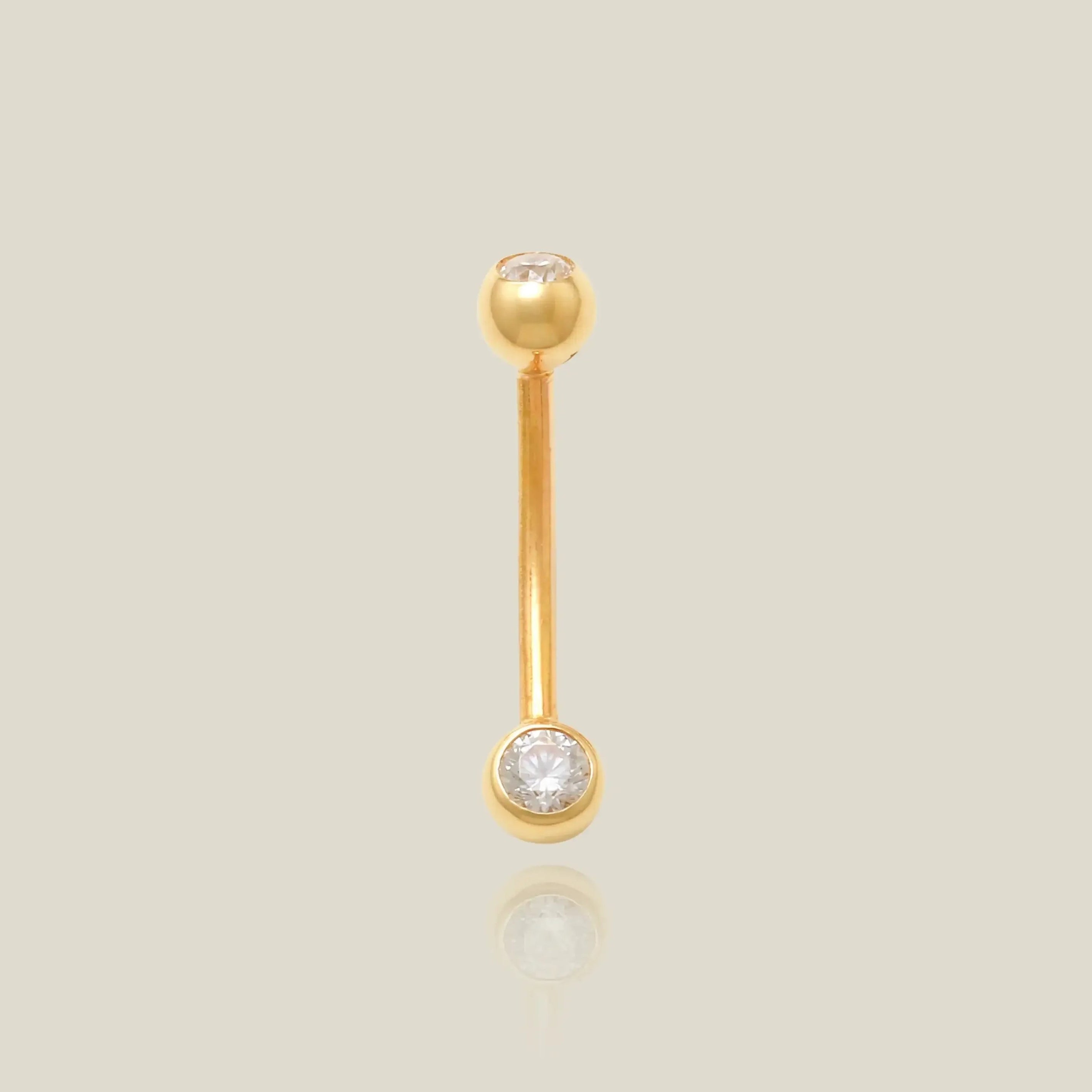 14K Solid Gold Double CZ Curved Barbell – Anygolds