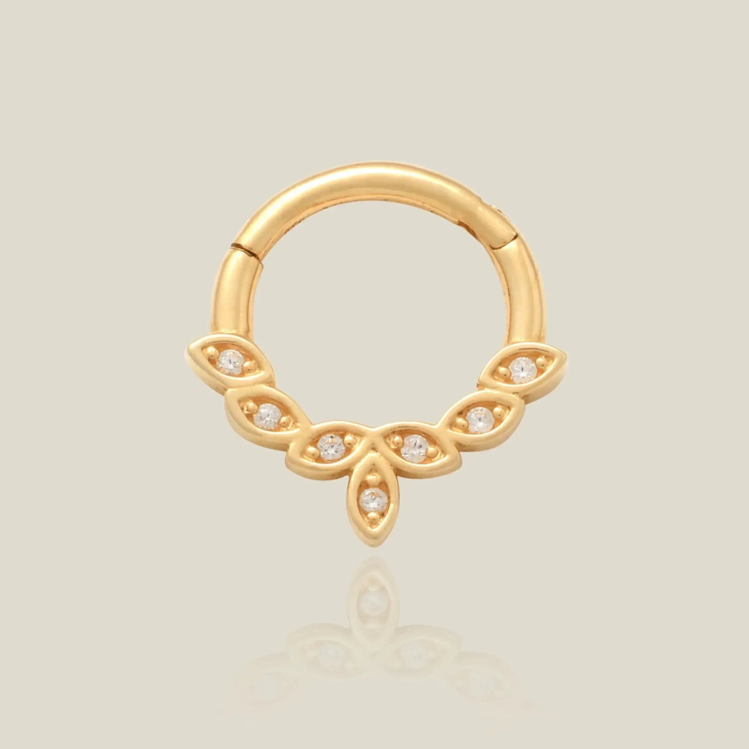 14K Solid Gold CZ Laurel Leaf Clicker Hoop – Anygolds