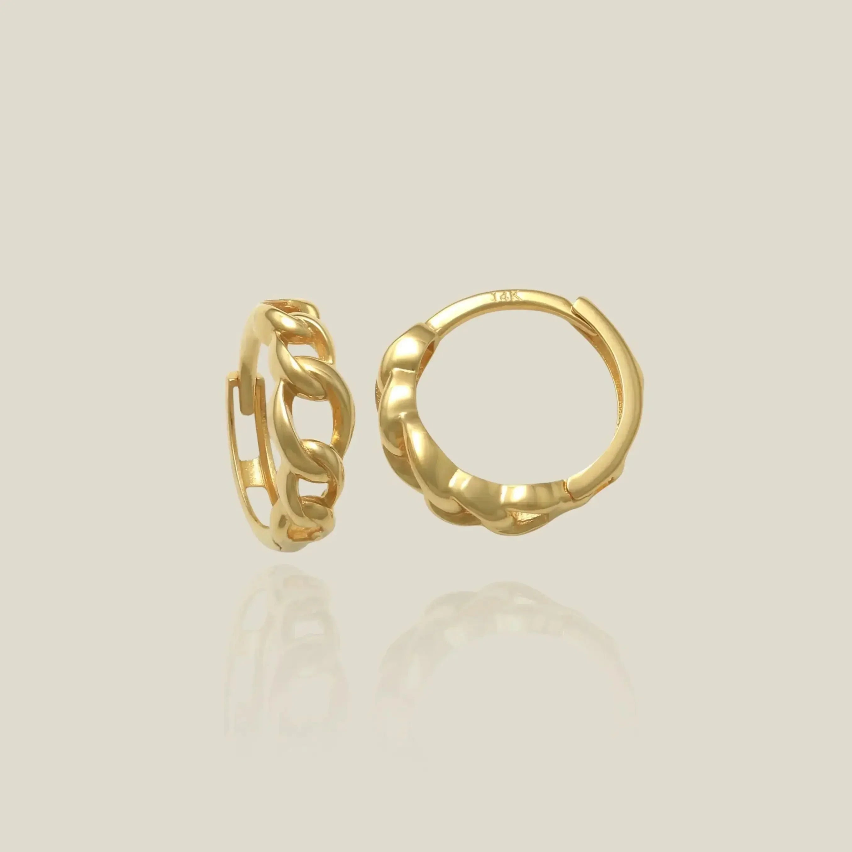 14K Solid Gold Rope Chain Huggie Hoop Earrings (Singe, Pair) – Anygolds