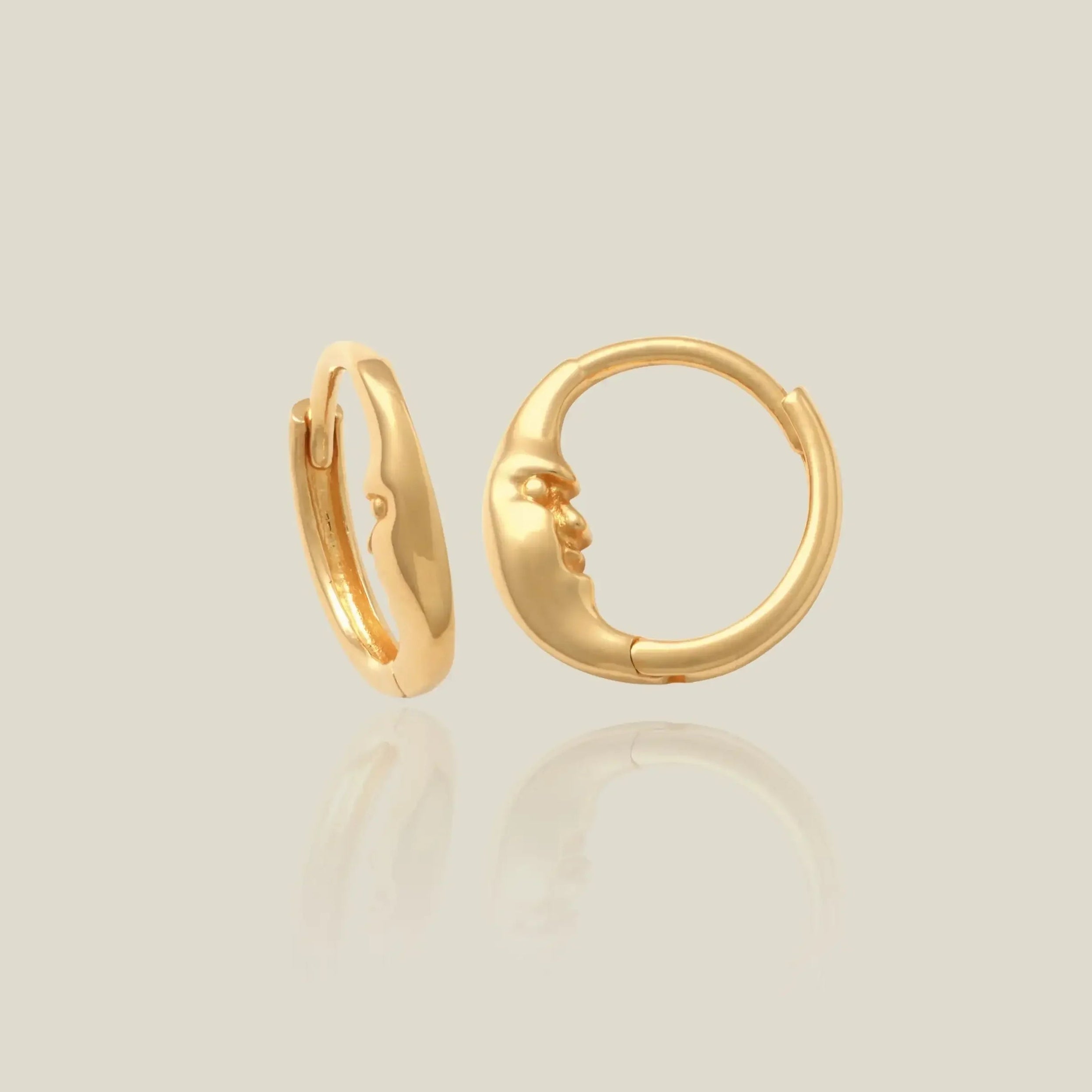 14K Solid Gold Moon Arc Face Huggie Hoop Earrings – Anygolds