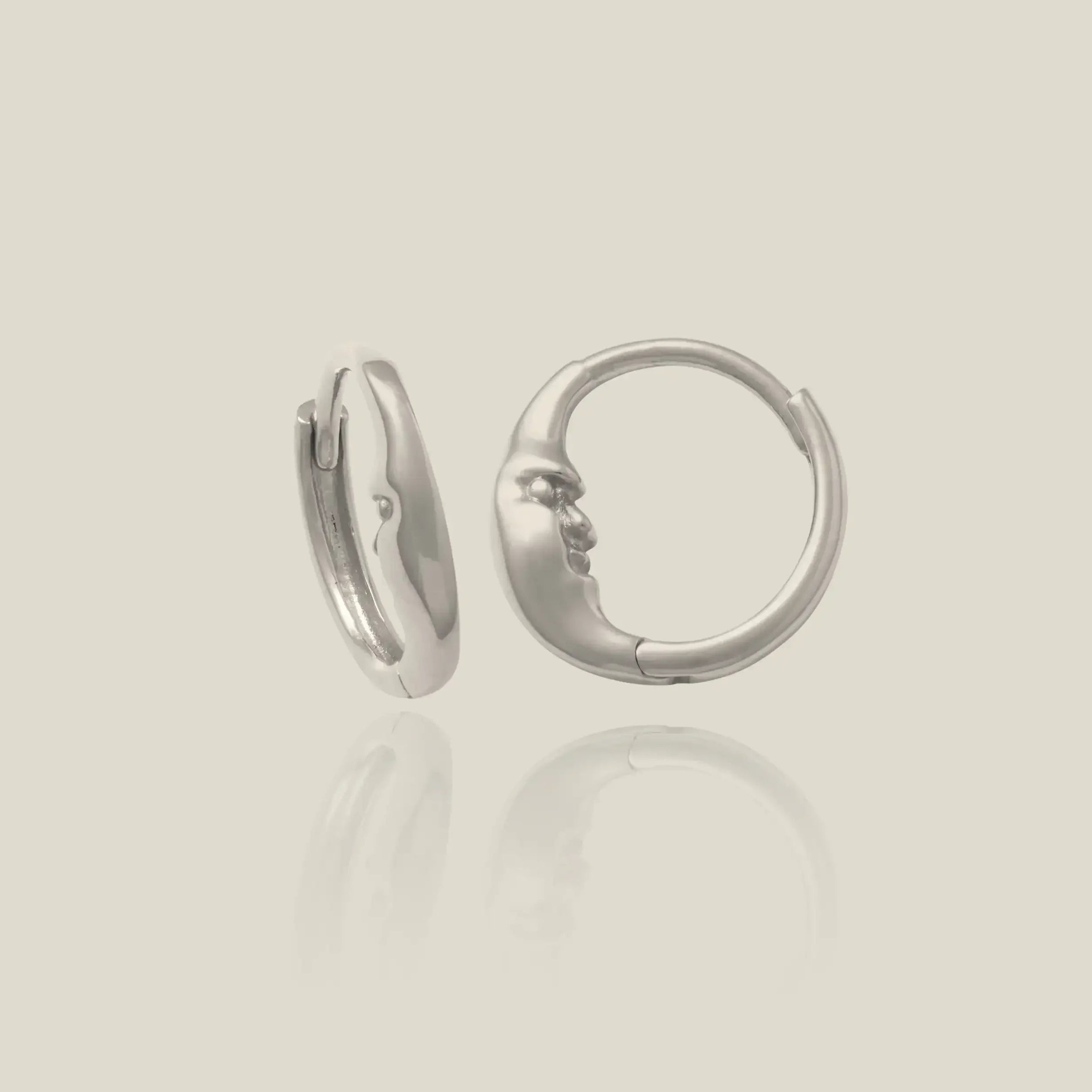 14K Solid Gold Moon Arc Face Huggie Hoop Earrings – Anygolds