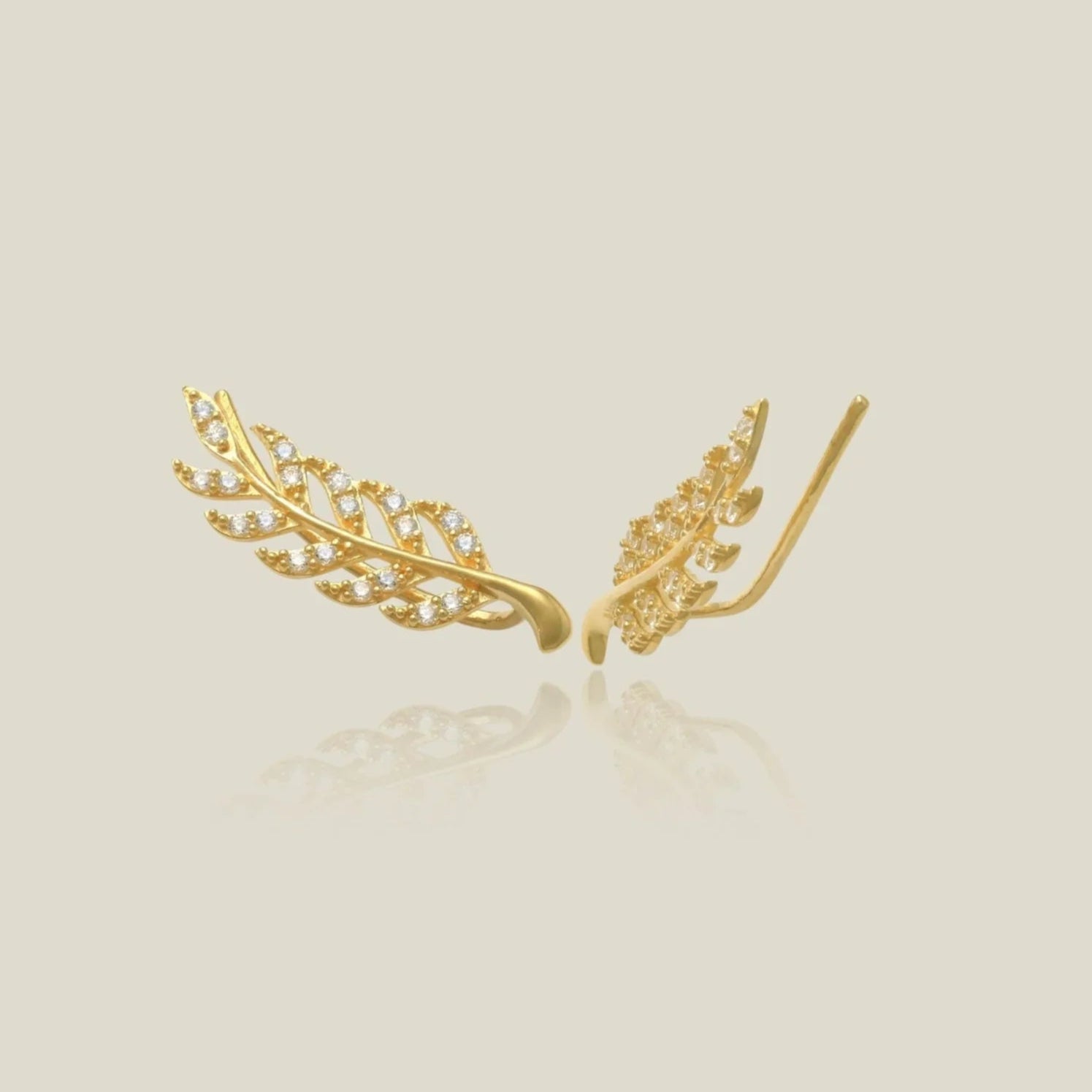 Olive Leaf Stone Climber Stud Earrings - Anygolds