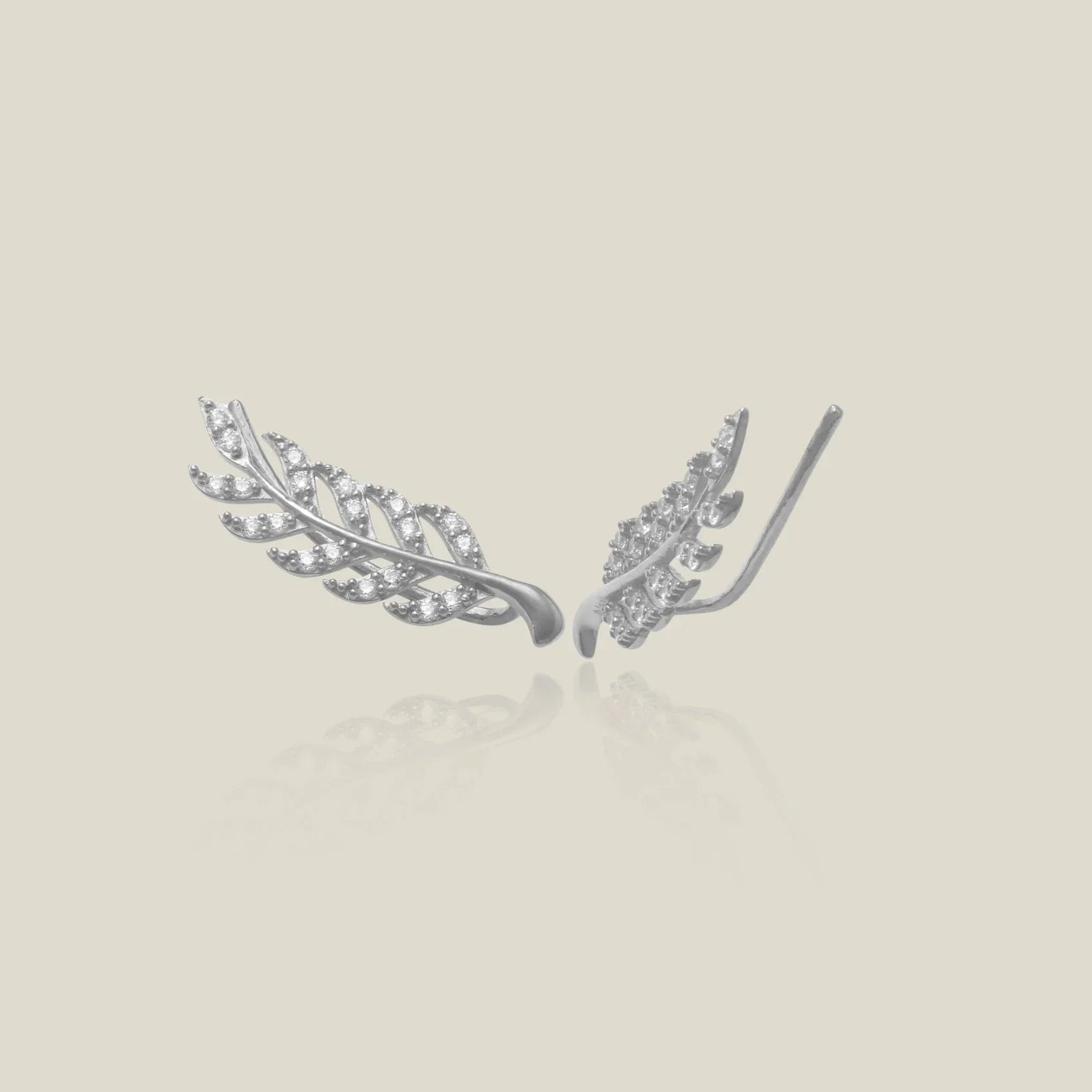 Olive Leaf Stone Climber Stud Earrings - Anygolds