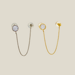 Round Stone Double Stud Chain Drop Earring - Anygolds