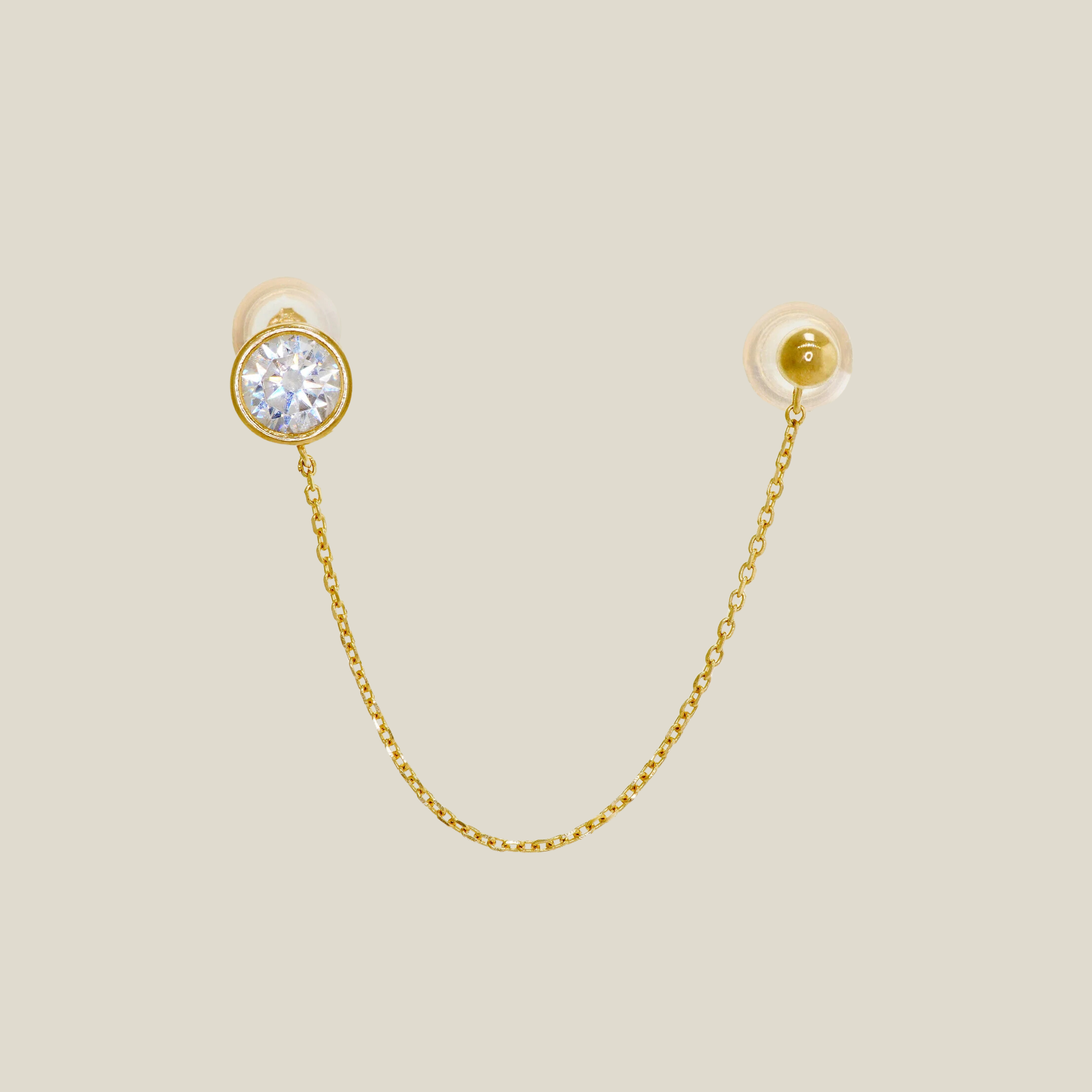 Round Stone Double Stud Chain Drop Earring - Anygolds