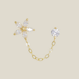 Marquise Flower & Stone Chain Double Stud Earring - Anygolds