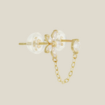 Marquise Flower & Stone Chain Double Stud Earring - Anygolds