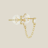 Marquise Flower & Stone Chain Double Stud Earring - Anygolds