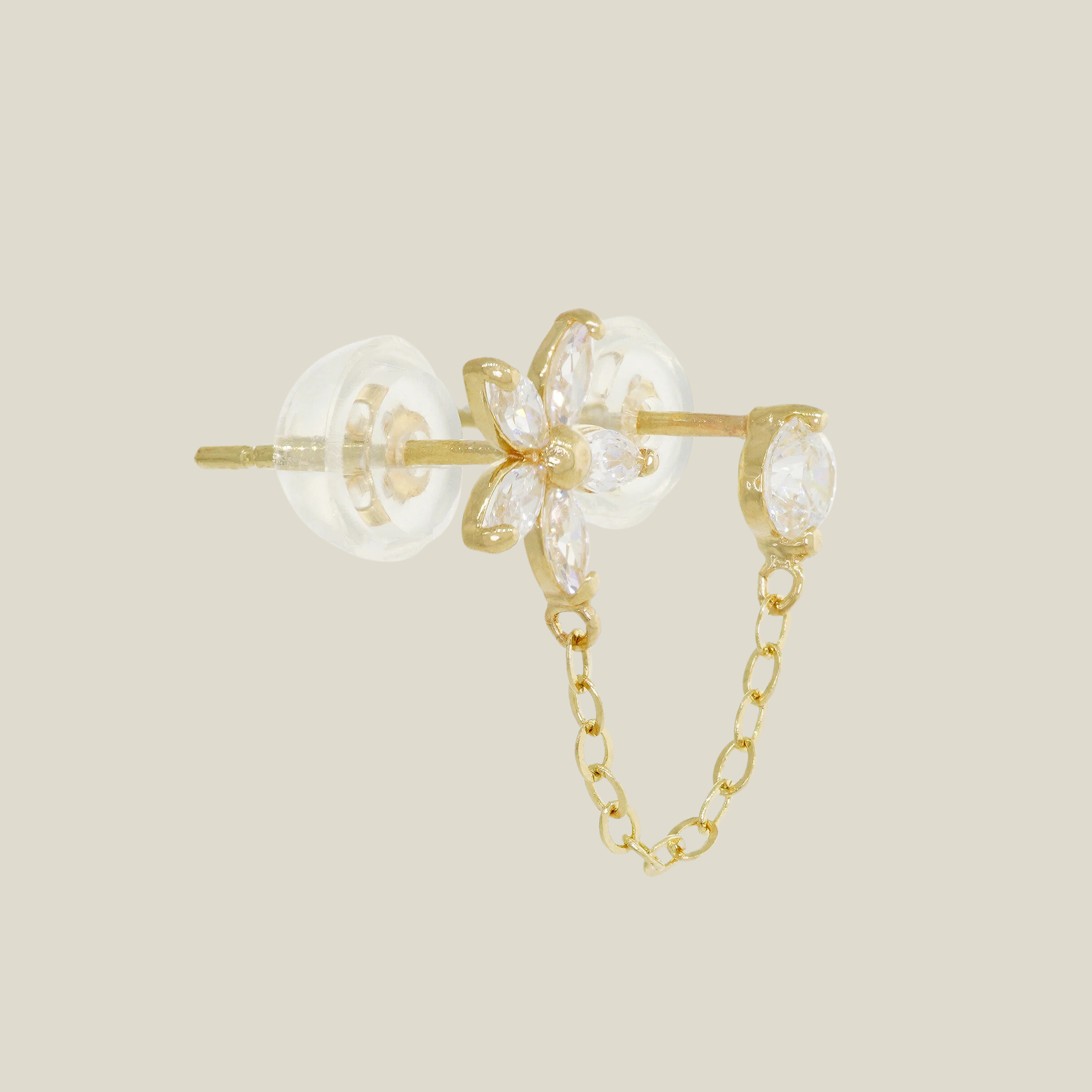 Marquise Flower & Stone Chain Double Stud Earring - Anygolds