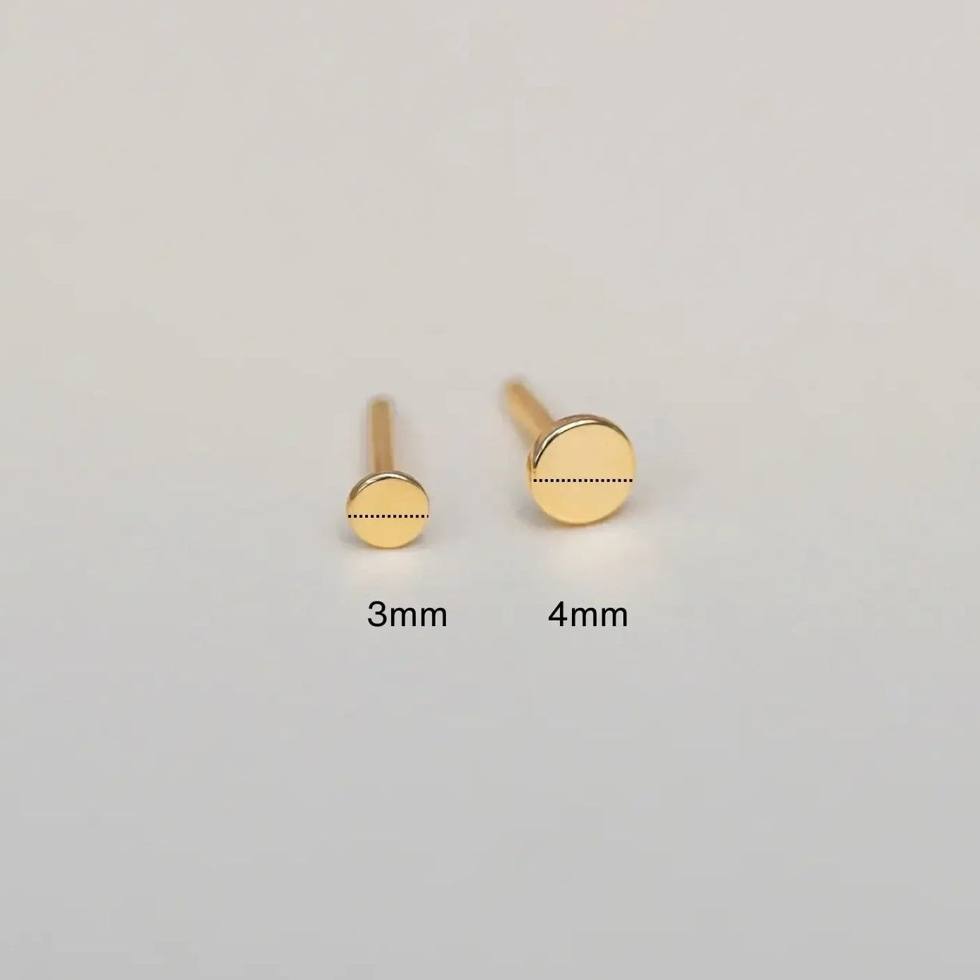 14K Solid Gold Internal Threaded Flat Back Stud – 3mm or 4mm Disk – Anygolds